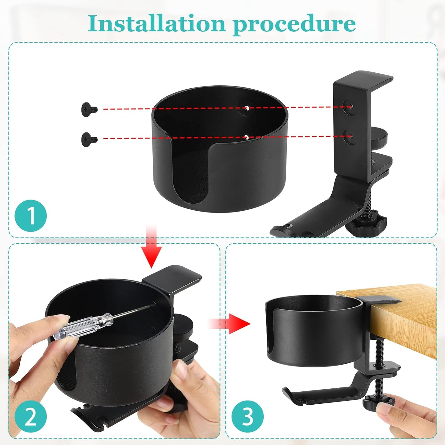 2 in 1 Desk Cup Holder with Headphone Hanger Holder, Anti-Spill Cup Holder-360° Rotation Aluminum Alloy Stand Hook Bearing Capacity 10kg/22lb Suitable for Coffee Mups,Water Cups,Bag,Headphone