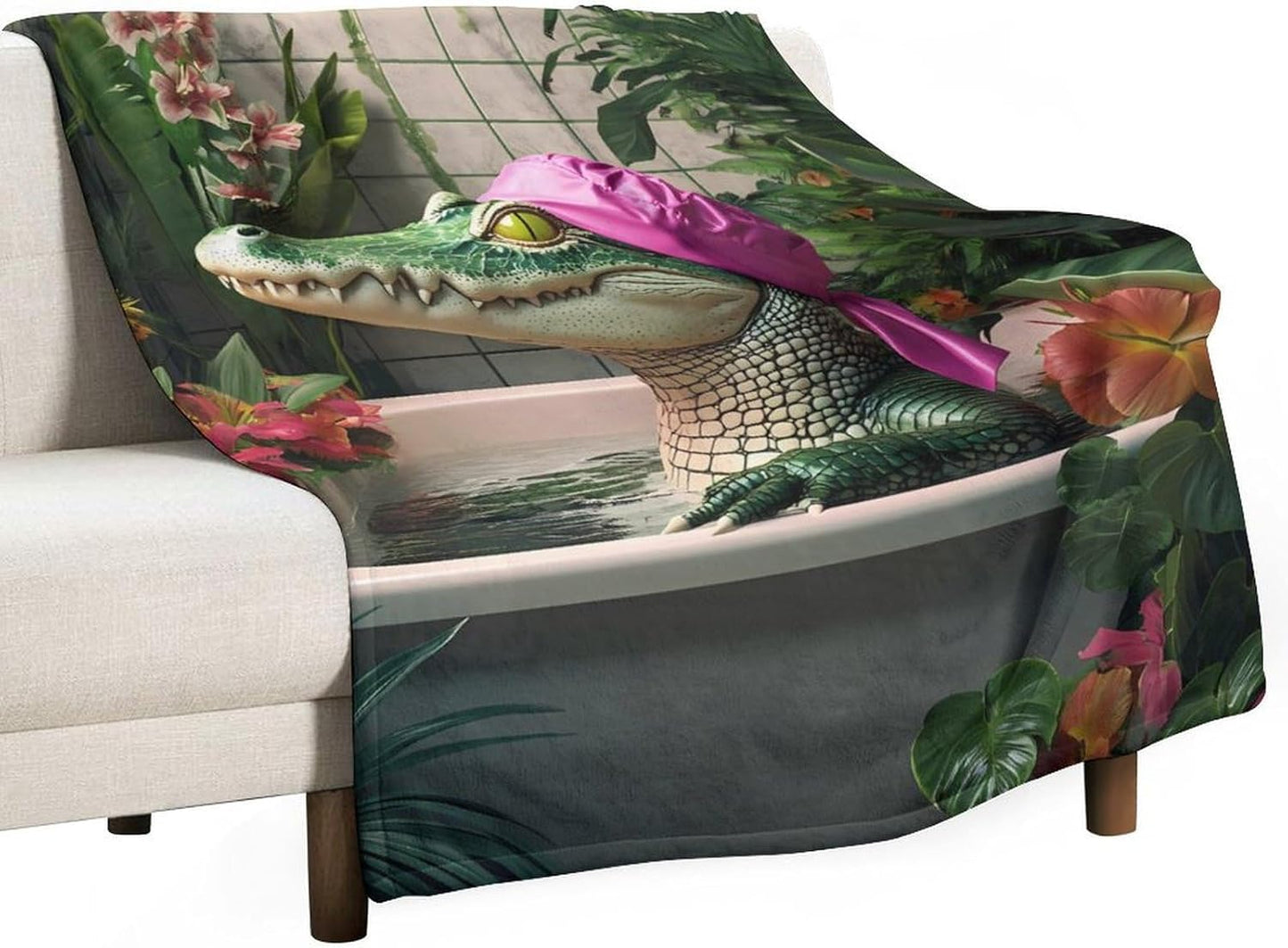 Funny Crocodile Toilet Bathroom Throw Blanket for Couch Bed Plush Cozy Fuzzy Flannel Blanket for All Season 55"x70"