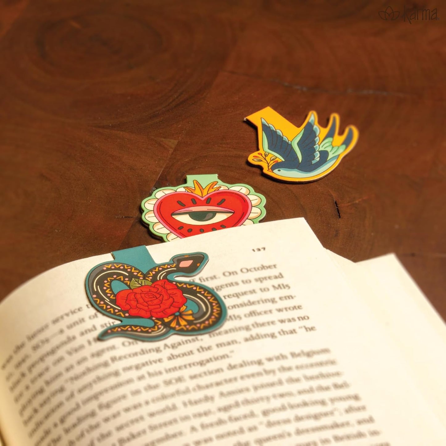 Karma, Magnetic Bookmarks Set of 3, Cute Bookmarks for Women, Page Markers for Students Teachers Reading, Must Read