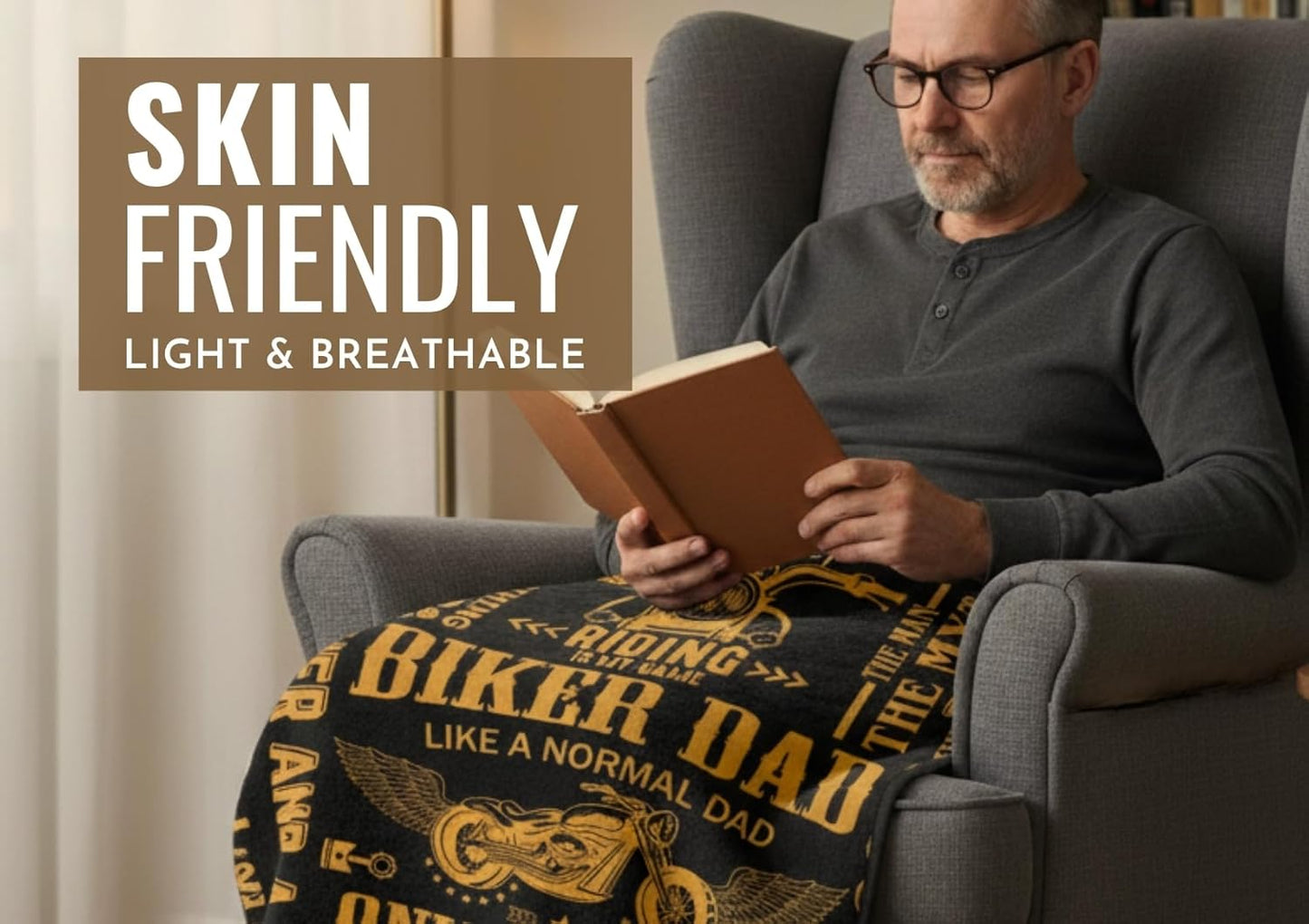 InnoBeta Motorcycle Dad Gifts, Throw Blanket for Cooler Biker Dad, Grandpa, Motorbike Lover Biker Rider Father, Father's Day, Christmas, Birthday - 60 x 80 inches