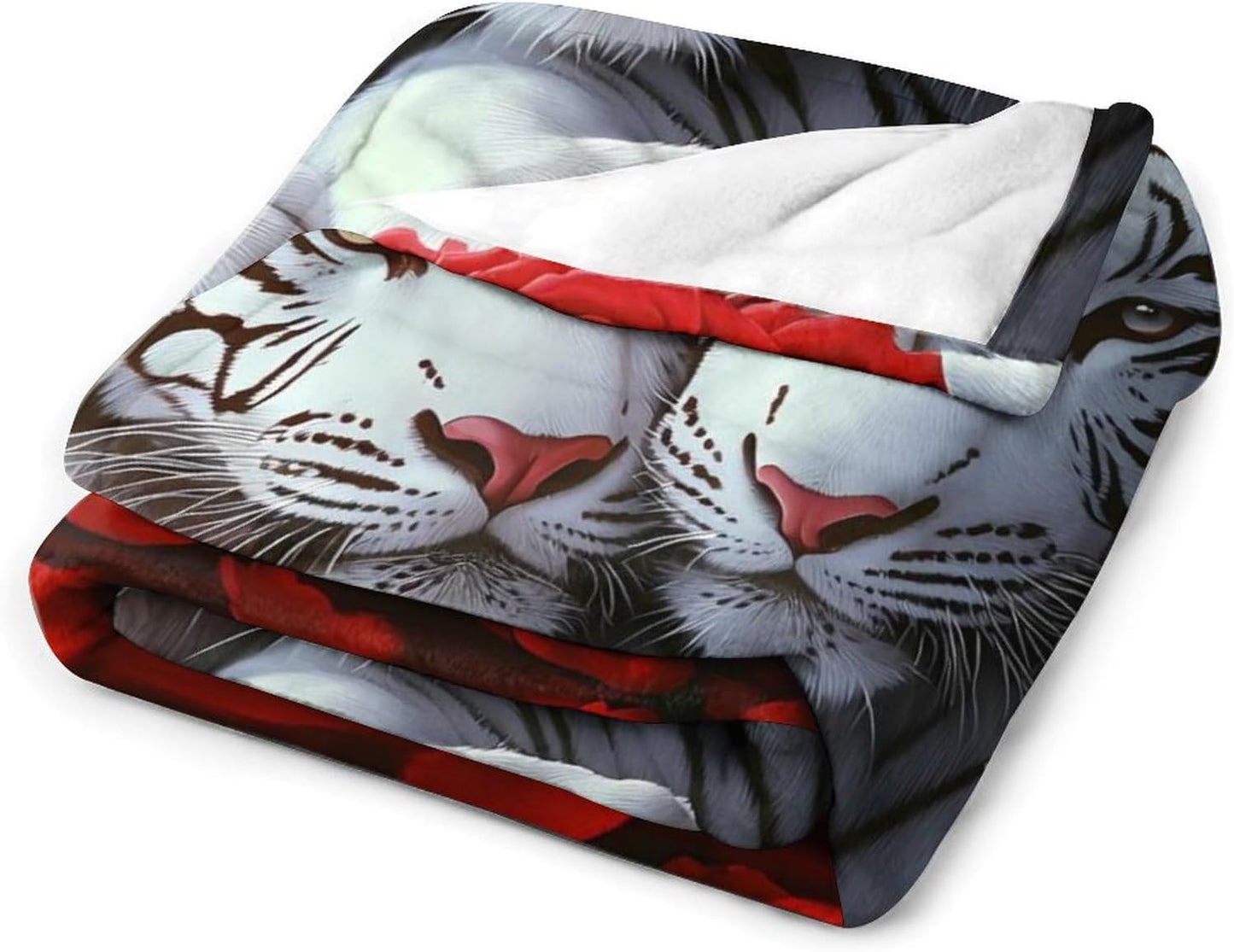 Tiger Red Rose Throw Blanket for Couch Bed Plush Cozy Fuzzy Flannel Blanket for All Season 40"x50"
