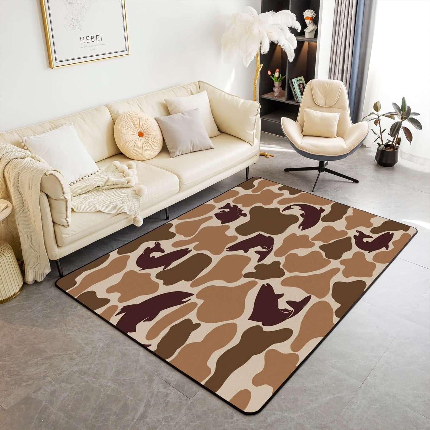 Erosebridal Pike Fish Camo Area Rug 4'11" x 3'3" Hunter Camouflage Living Room Rugs Wildlife Hunting Decorative Carpet Farmhouse Fishing Indoor Floor Mat Vintage Brown Decor