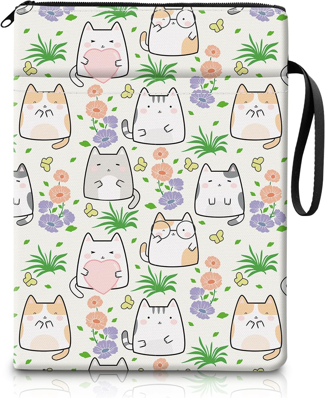 Book Sleeve for Book Lovers, Travel Book Protector Pouch with Zipper & Front Pocket Cute Book Cover Case Book Accessories for Women Men Cute Cats