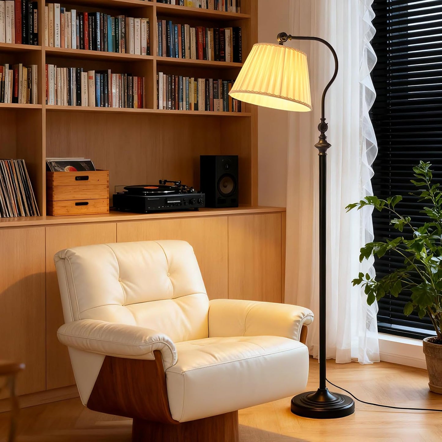 Floor Lamp with Fabric Shade,12W Smart Remote and Bluetooth Dimmable, Standing Lamps for Living Room Corner Bedroom Bedside Farmhouse Office,Modern Rustic Vintage Tall Reading Light