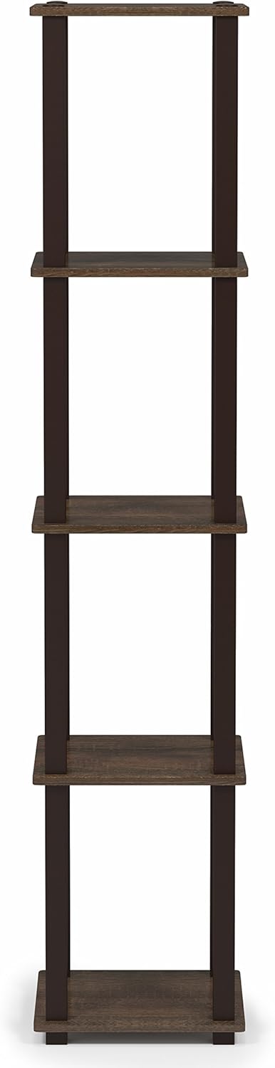 FURINNO Turn-S-Tube 5-Tier Corner Square Rack Display Shelf, Walnut/Brown