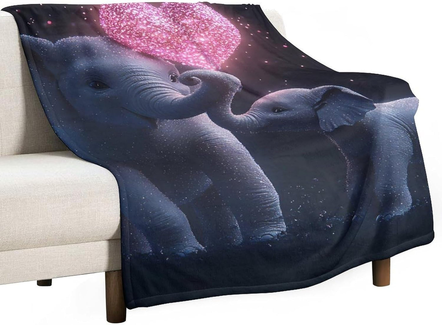 Elephant Mom Love Heart Throw Blanket for Couch Bed Plush Cozy Fuzzy Flannel Blanket for All Season 66"x90"