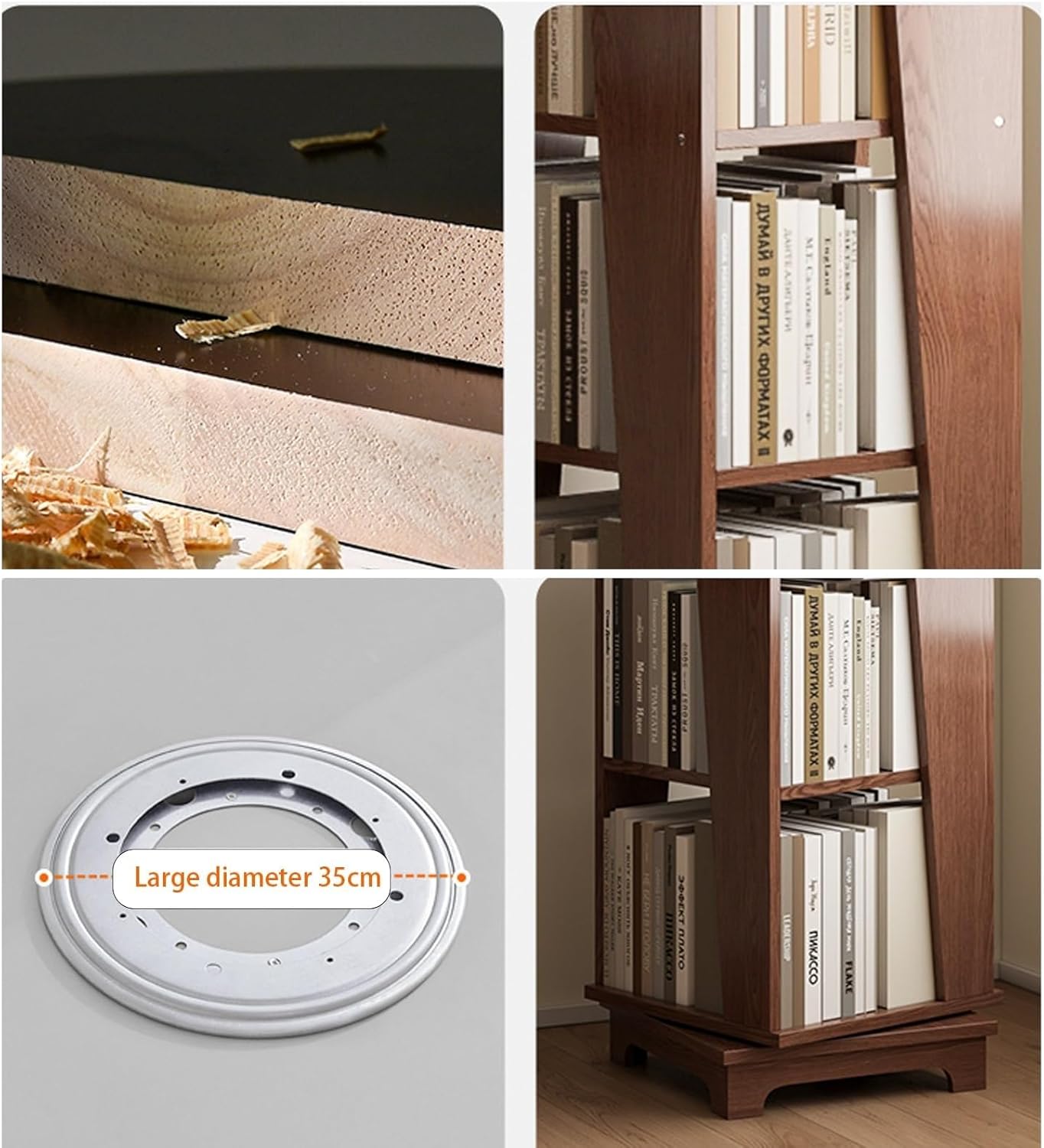 360° Rotating Corner Bookshelf - 4-Tier Space-Saving Bookcase with 30cm Shelf Spacing for Living Room & Study - Stylish Brown Home Storage Solution