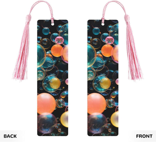 Soap Bubbles Bookmarks Gifts for Women Men, Wooden Bookmarks for Book Lovers, Vintage Book Marks Ornaments with Tassel, Unique Personalized Reading Page Markers Pink