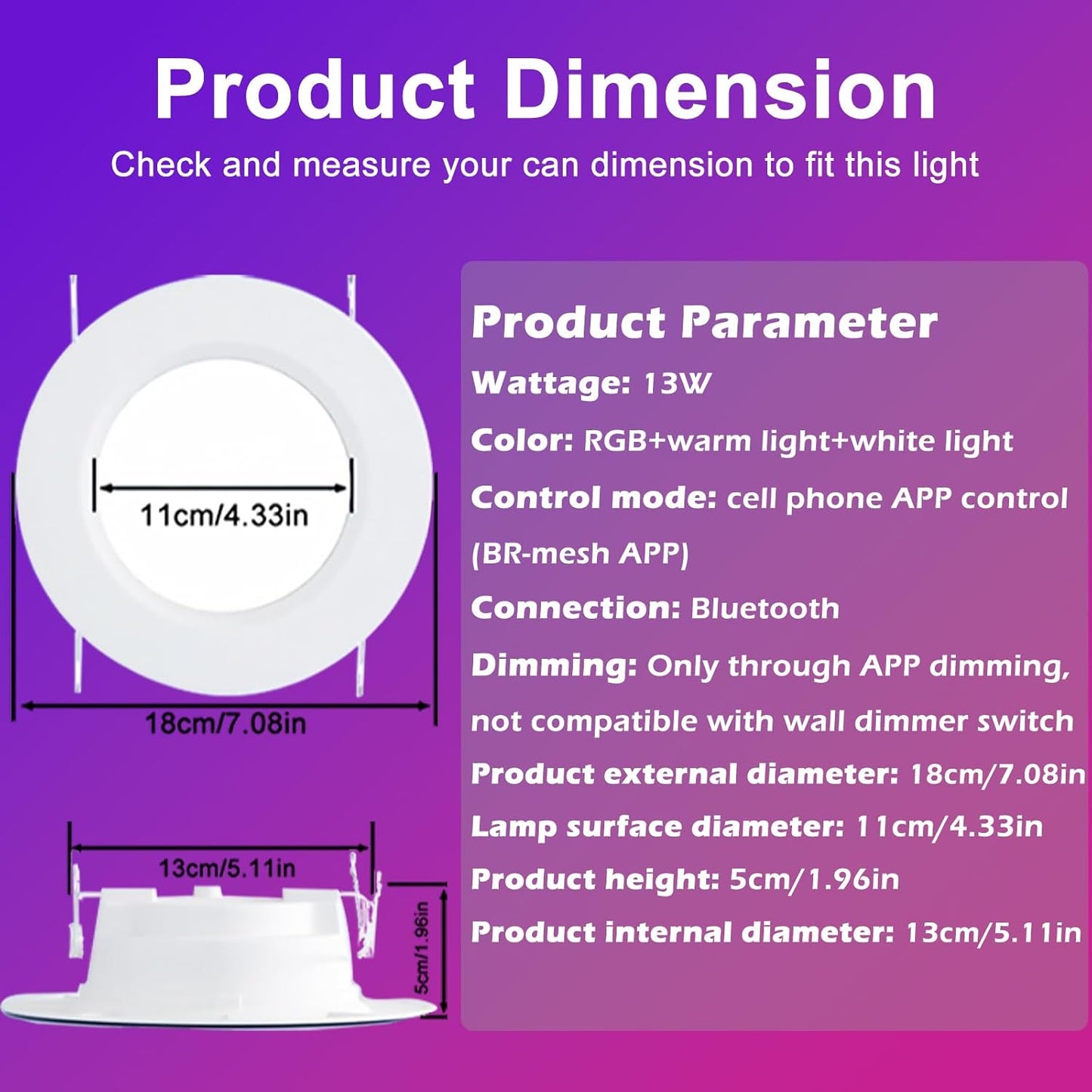Smart Recessed Lighting, 5/6 inch, Compatible with Alexa, Smart LED Downlight, ‎13W 1050LM Led Lights, Smart Can Lights Multicolor APP Dimmable, 4-Pack