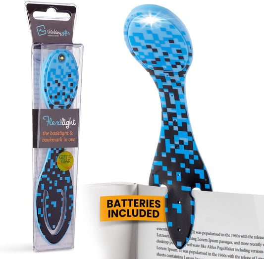 Gifts for Readers & Writers Book Light, Clip On Reading Light for Bed, 2in1 Flexilight & Bookmark, Small & Lightweight with a Soft Glow, 2 Batteries Included, Blue Digital