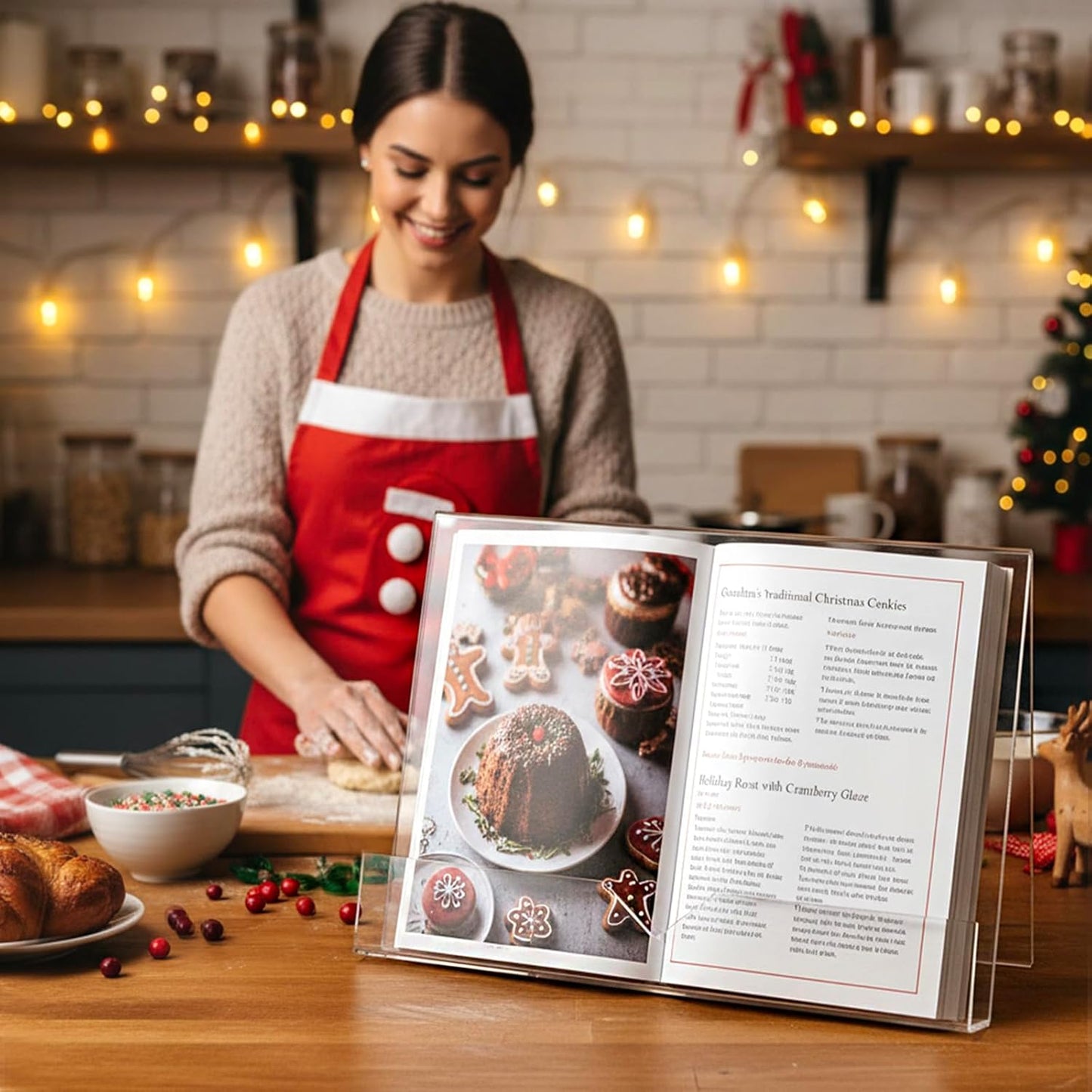 MyGift Cookbook Stand, Clear Cookbook Holder, Premium Acrylic Book Display Stand for Recipe Book/IPad/Tablet, Book Reding Holder for Coffee Table and Kitchen Counter