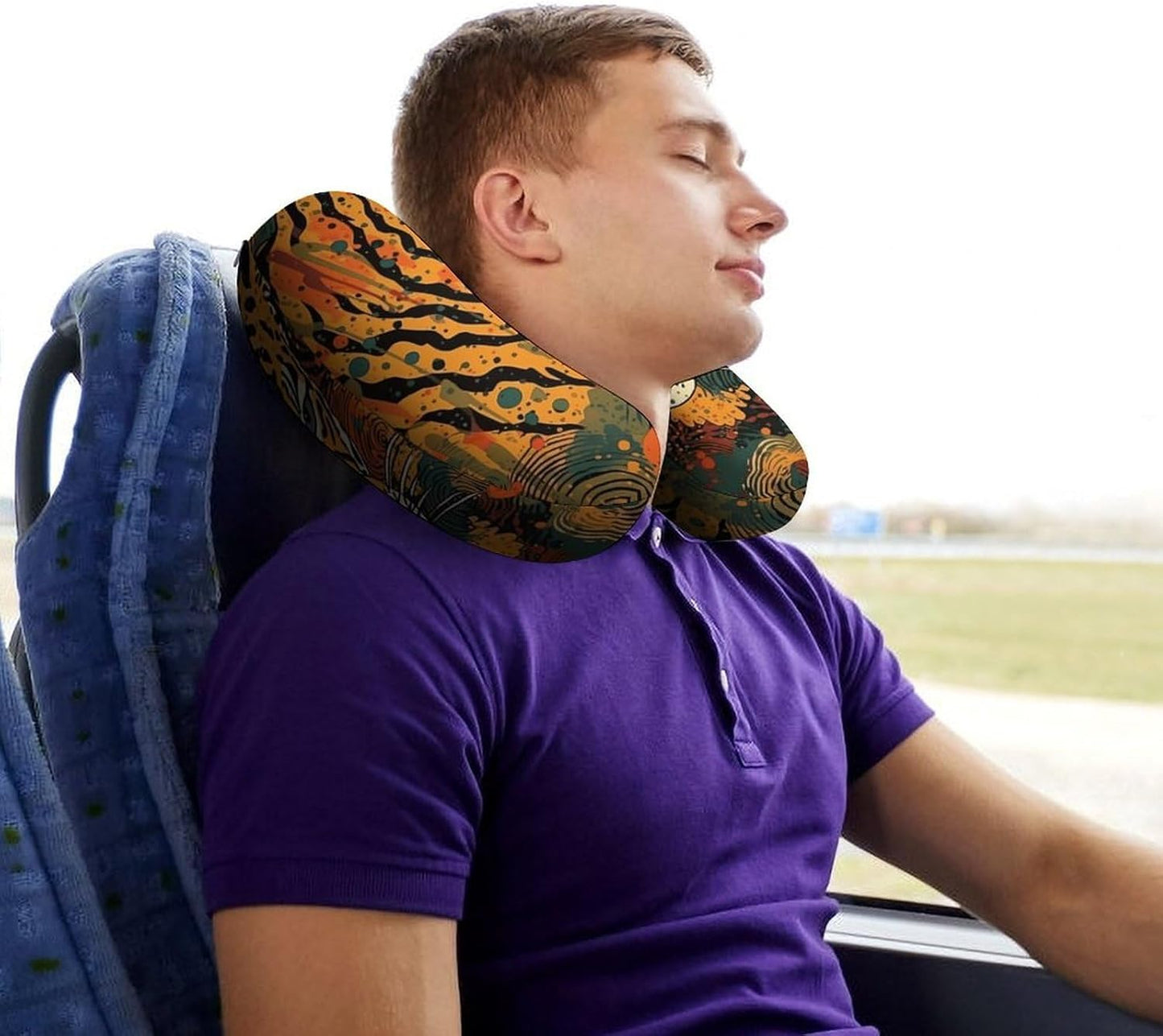 Tiger Botanical Print Neck Pillow Memory Foam U Shaped Pillows Portable Pillows for Shoulder Travel Head Support Pillow with Concealed Zipper for Airplane Car Home Office