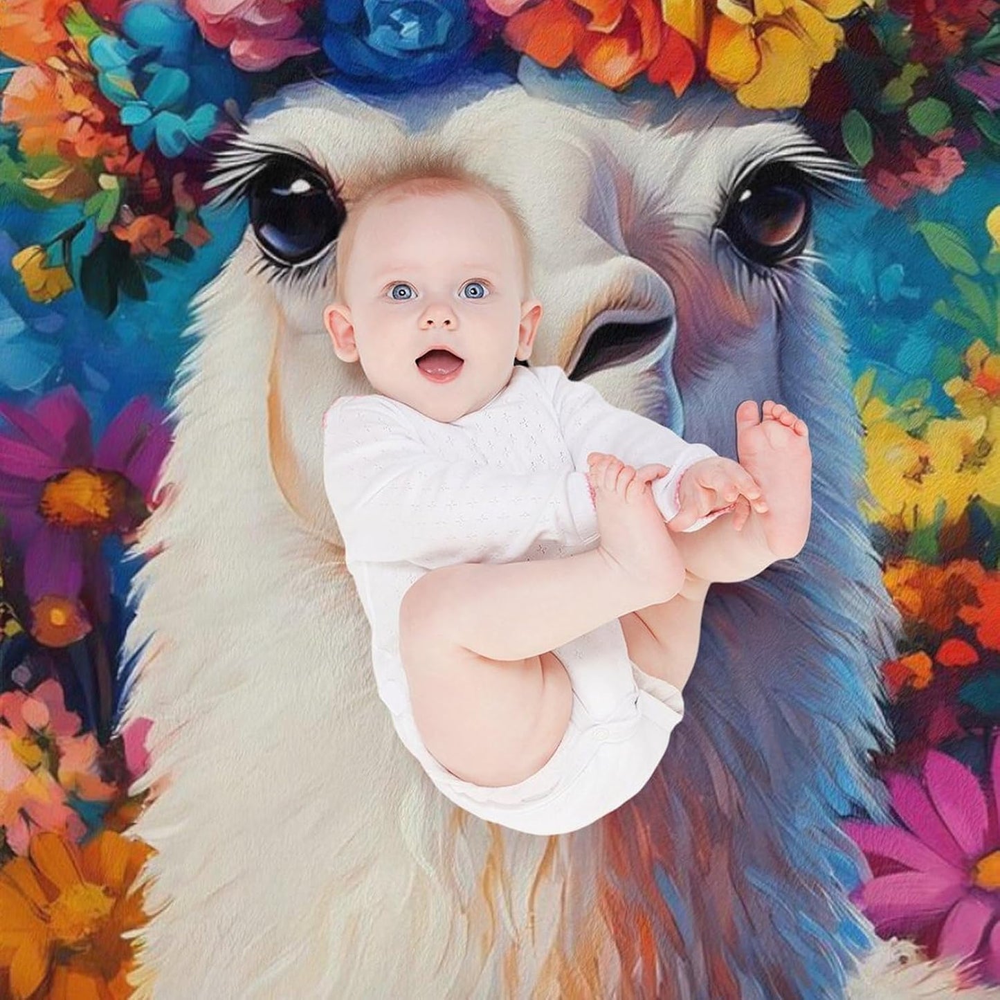 Llama Flower Throw Blanket for Couch Bed Plush Cozy Fuzzy Flannel Blanket for All Season 50"x60"