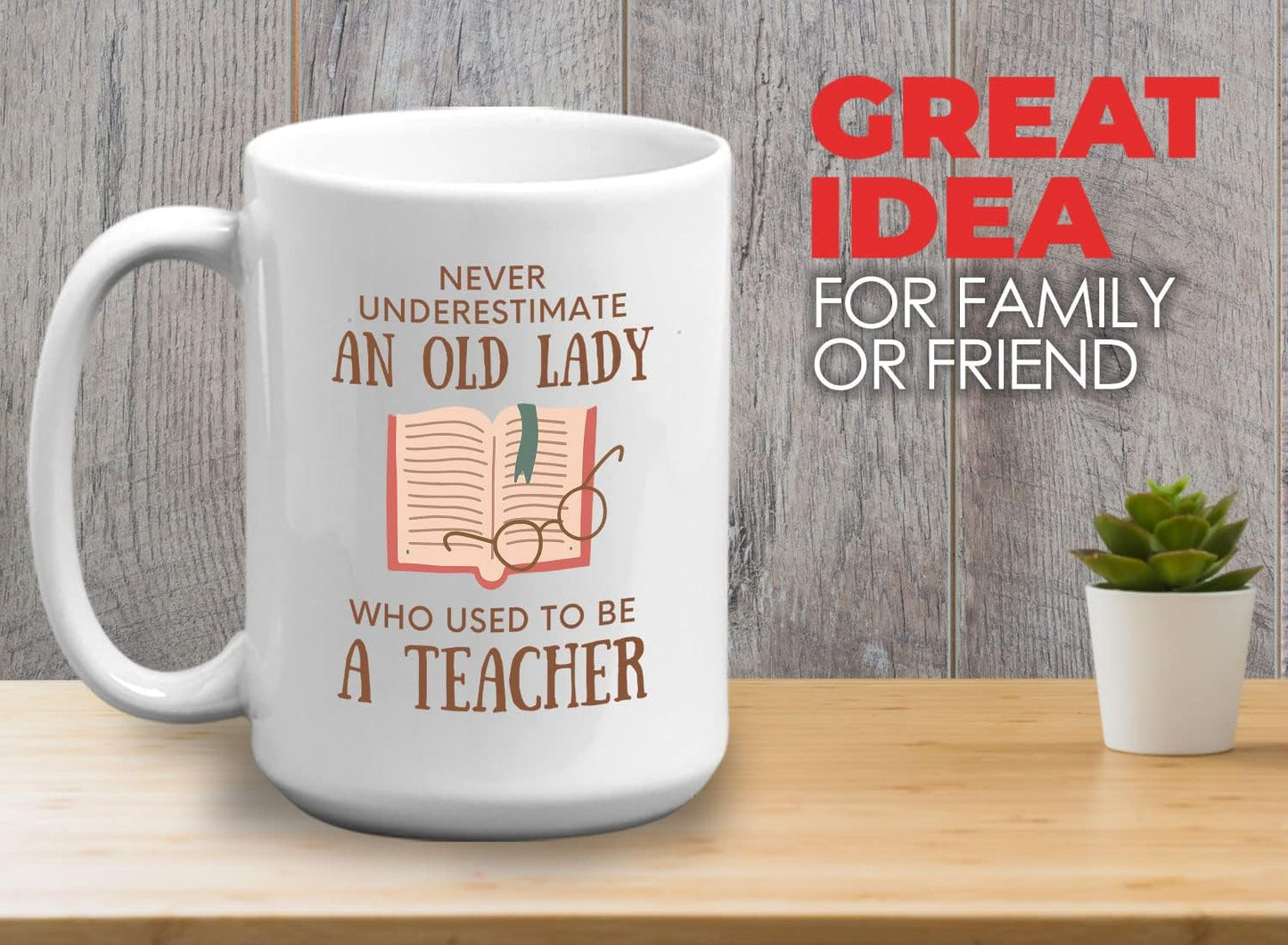 Bubble Hugs Book Lover Coffee Mug 15oz White - Never Underestimate Old Lady - Reading Reader Grandma Retired Teacher Book Lover Bookish Novelist Librarian Writer