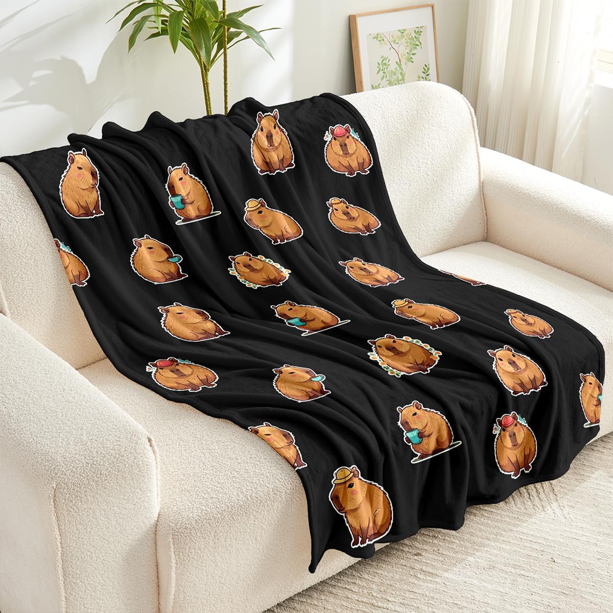 Capybara Gifts for Girls Boys Kids - Soft Fleece Throw Capybara Blanket 60"x80", Cozy Decorative Blankets for Bed, Couch, Sofa, Camping - Black