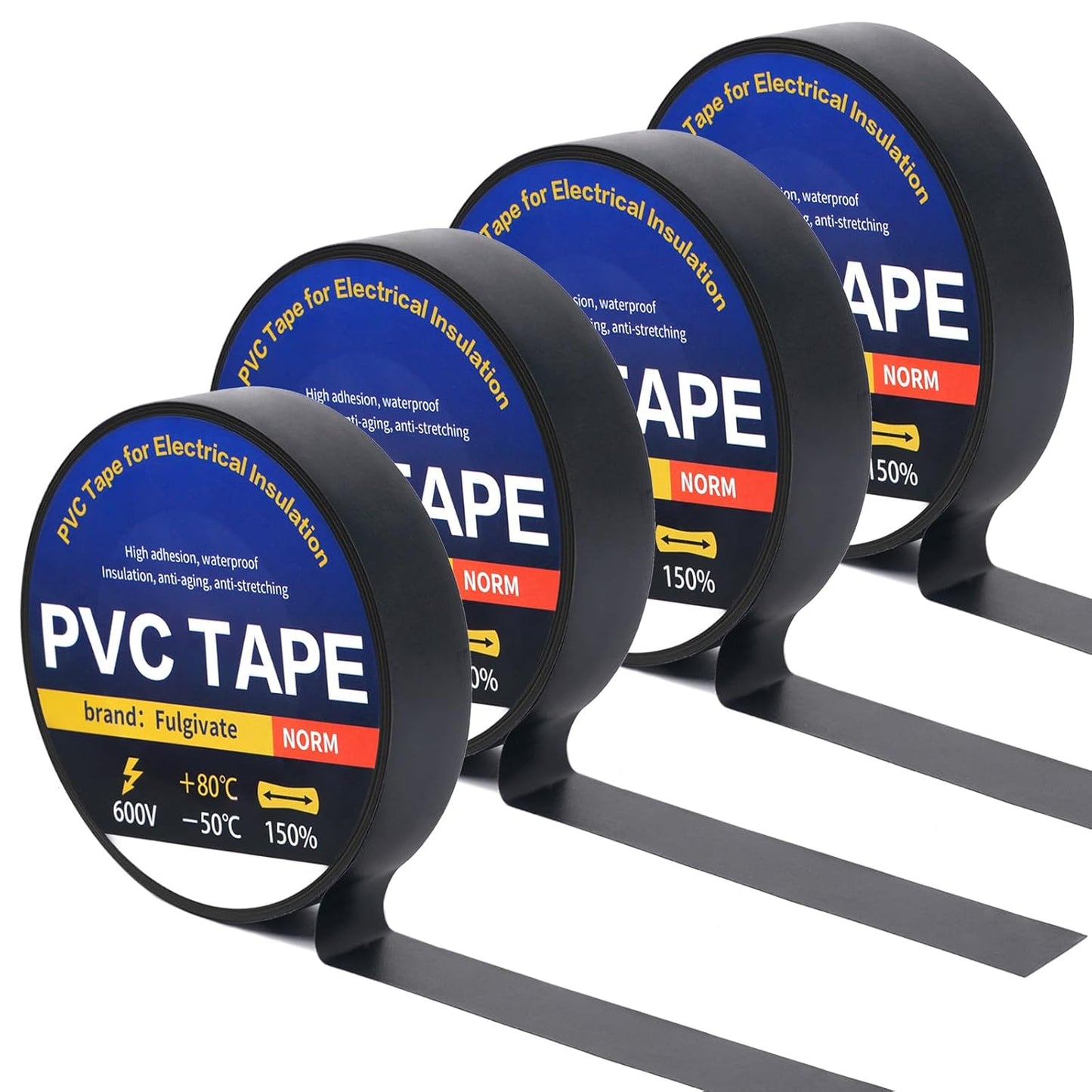 4 Pack Black Electrical Tape，0.70 in x 72ft，Waterproof High Temperature Electric Tape Weatherproof Home Outdoor Multipurpose Insulating Wire Wrapping