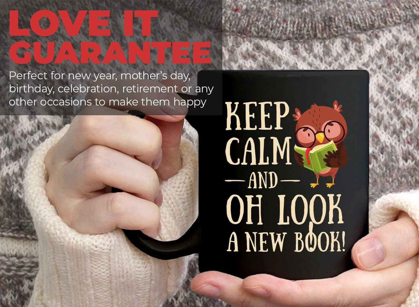 Bubble Hugs Book Lover Coffee Mug 11oz Black - Keep Calm and Oh New Book - Reading Owl Reader Stack of Books Lover Bookish Novelist Librarian Writer
