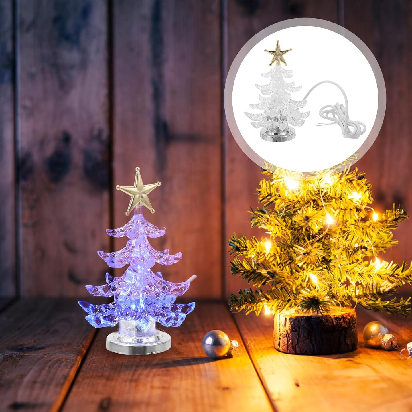 Lurrose 2pcs Christmas Tree Light with Star Topper USB Color Changing Lights Christmas Night Light for Home Bedroom Holiday Xmas Decoration (Golden)