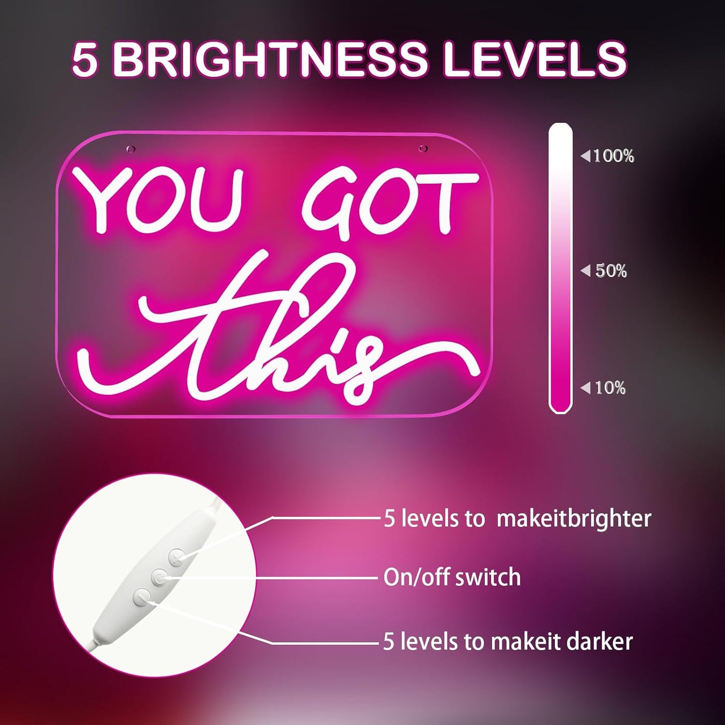You Got This Neon Sign,You Got This Sign,You Got This Wall Decor, Led Pink Quotes Motivational Neon Sign for Gym,Office Teamwork,Home Family Sayings,Christmas Gifts 16.1 * 10.4Inch