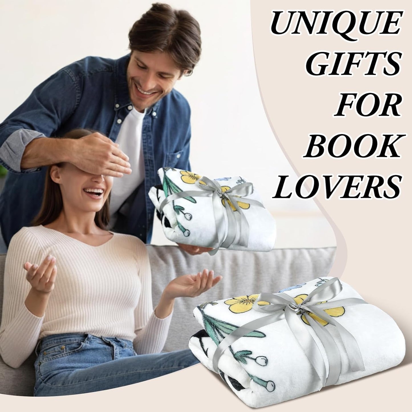 Buryeah Book Lover Gift Blanket for Reading Lovers 50'' x 60'' Book Flower Blanket Reading Gifts for Reader Teacher Friends Back to School Home Decor for Sofa Couch Bed