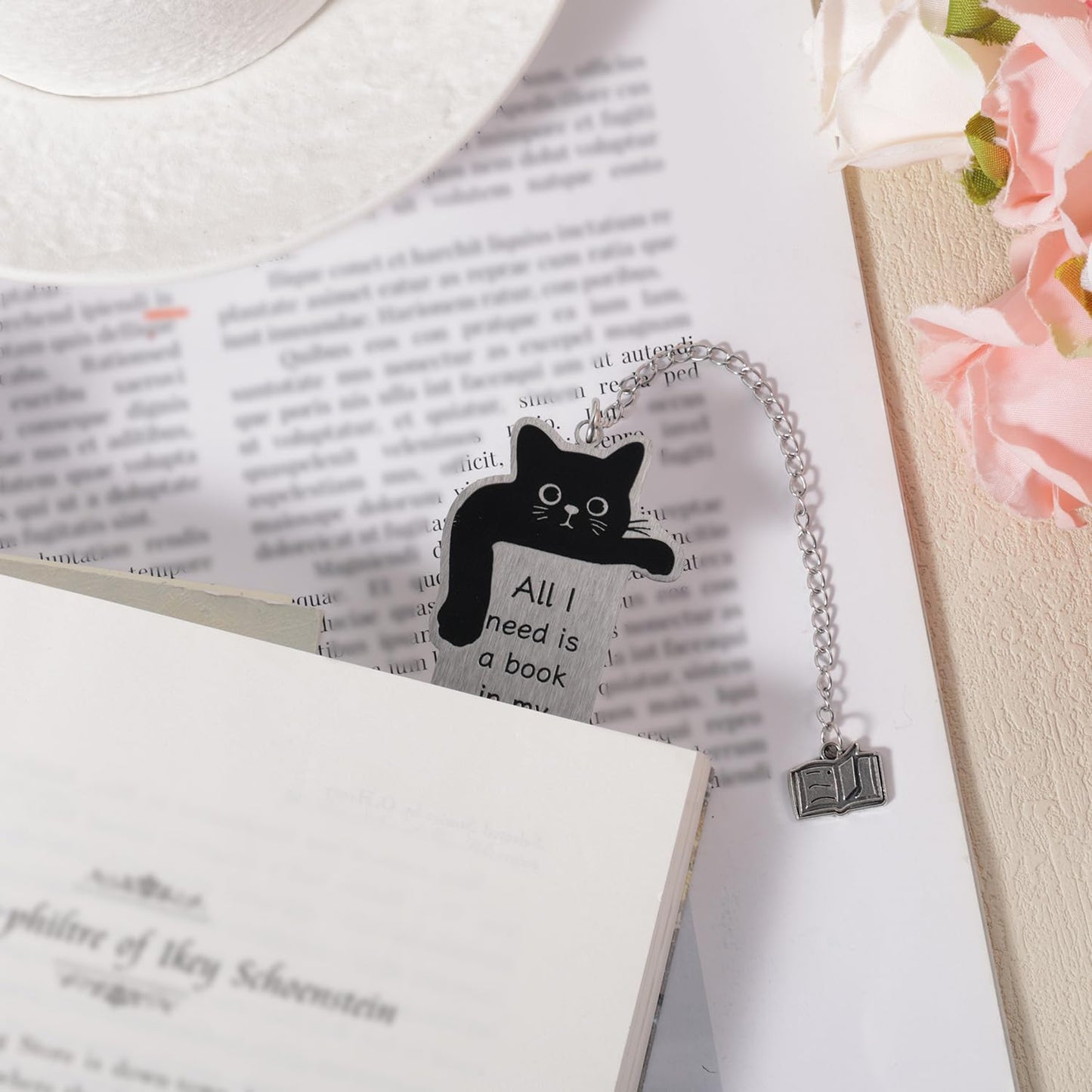 Cat Bookmark, Zinc Alloy Pet Book Marker for Women Cute Animals Page Holder with Book Pendant Black Kitten Bookmark Gifts Funny Reading Accessories for Cat Lovers Avid Readers Women Men