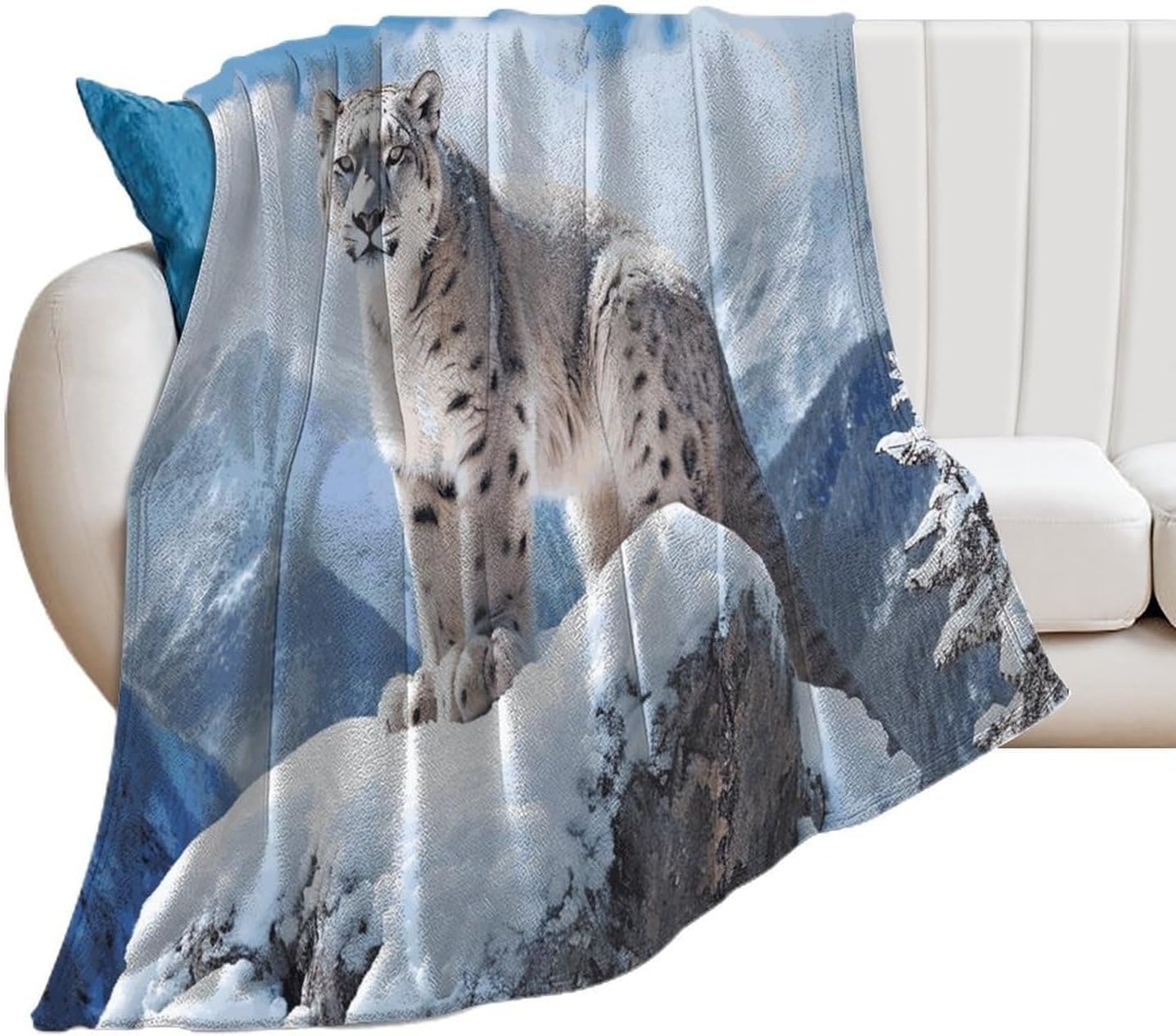 Snow Leopard Mountain Blanket Super Soft Lightweight Throw Blanket Cute Cozy Warm Bed Blanket Decorative Fuzzy Blanket All-Season Home Decor Gift for Sofa Couch Living Room 50"*60"（130 * 150cm）