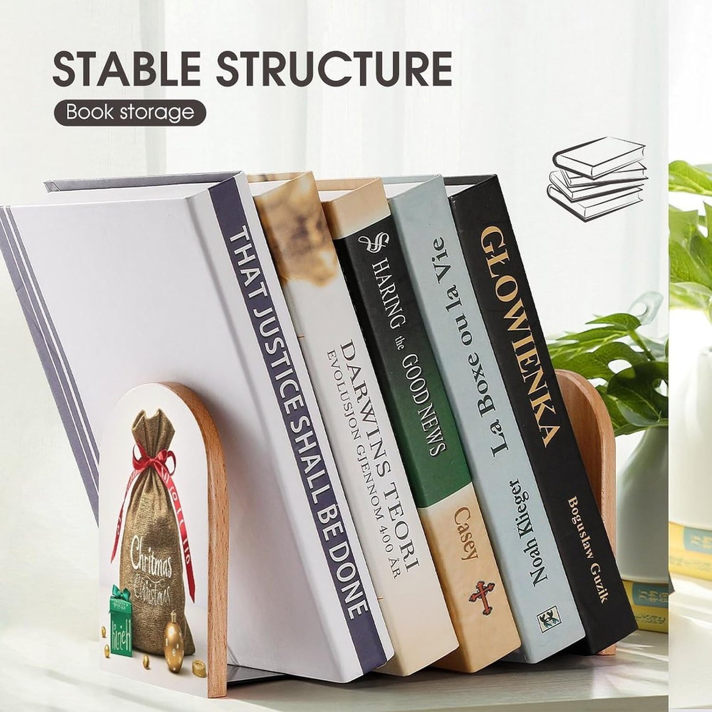 Christmas Sack Present Bookends 1 Pair Heavy Duty Book Ends for Shelves Non-Skid Bookend Supports Wooden Book Holders with Metal Base Desk Organizers Books Storage to Hold Books