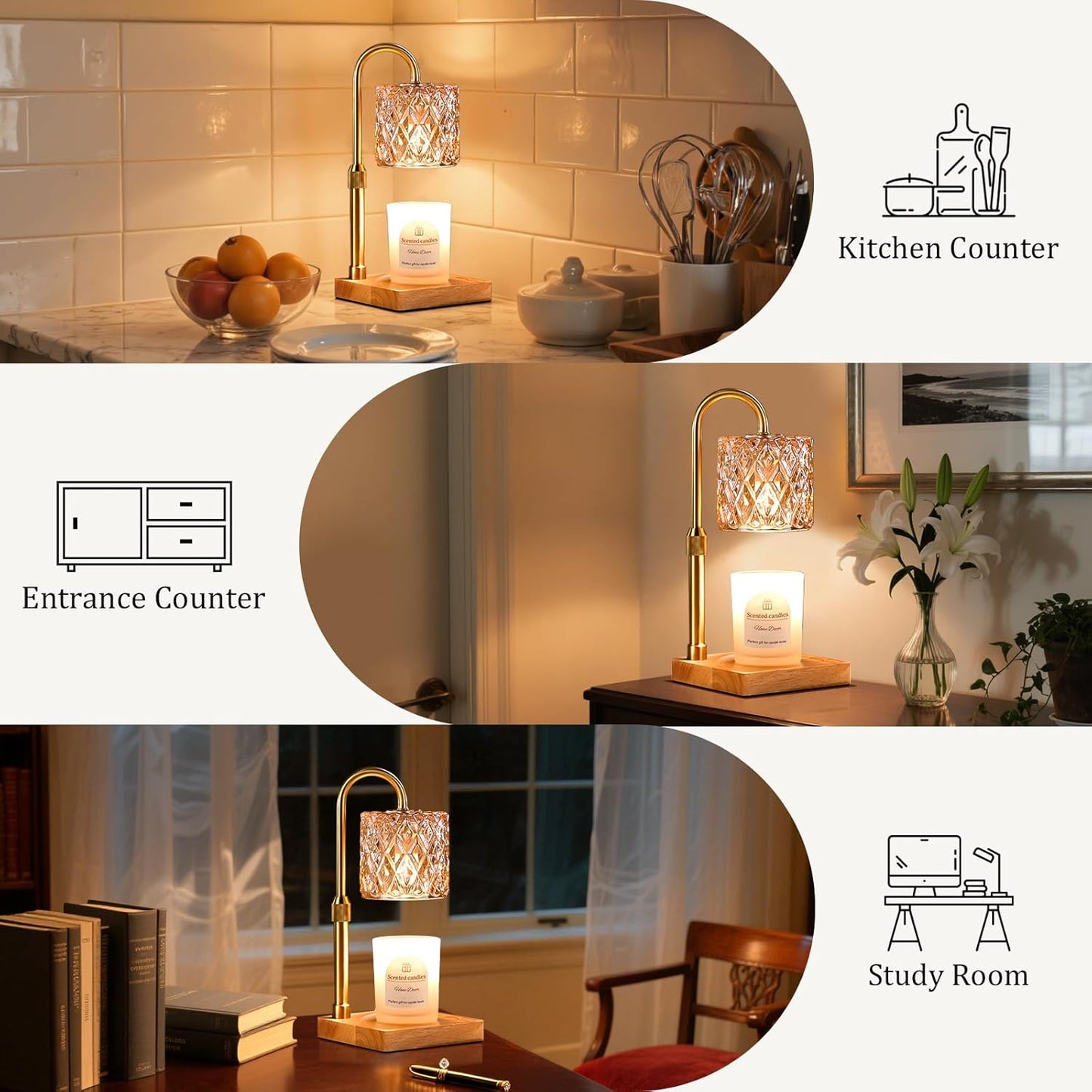 Hong-in Candle Warmer Lamp with Timer -Dimmable Adjustable Height,House Warming Gifts New Home,Vintage Home Decor with Elegant Amber Glass,Birthday Gifts for Women, Mom, Friend and Sister