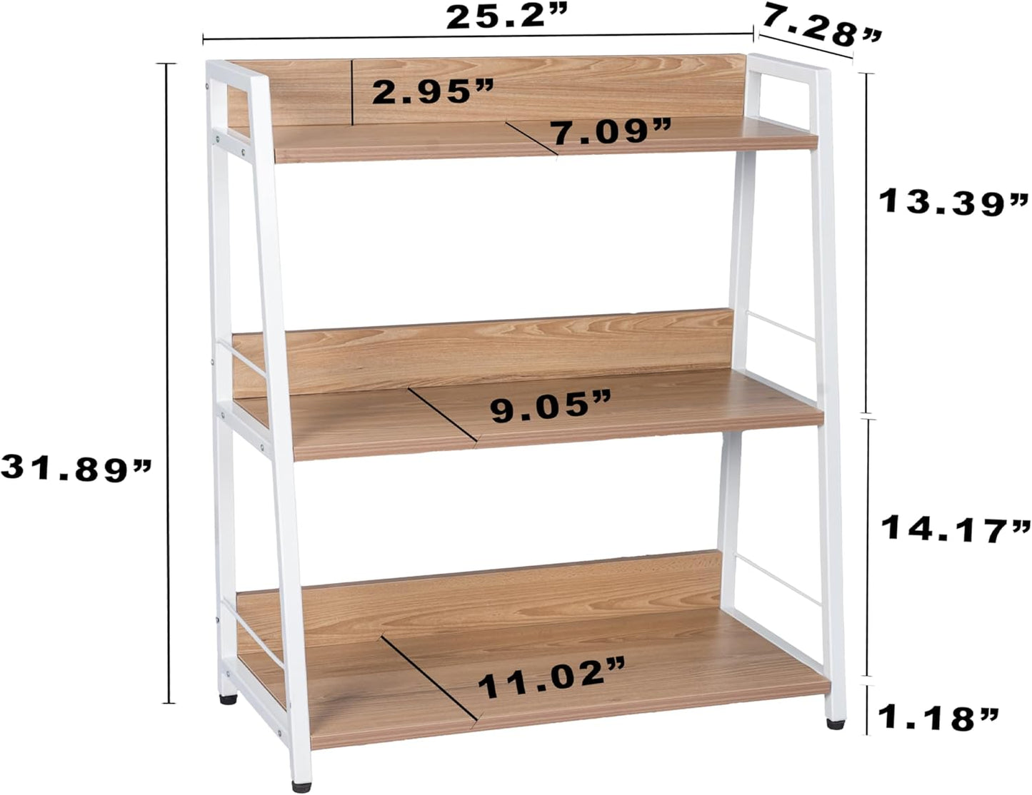 Kitchen Shelf, 3 Tier Ladder Shelf, Freestanding Book Shelf and Kitchen Storage Shelf Organizer, Wood and Metal Display Shelf for Living Room, Kitchen, Bedroom, Office (White, 3 Tier)
