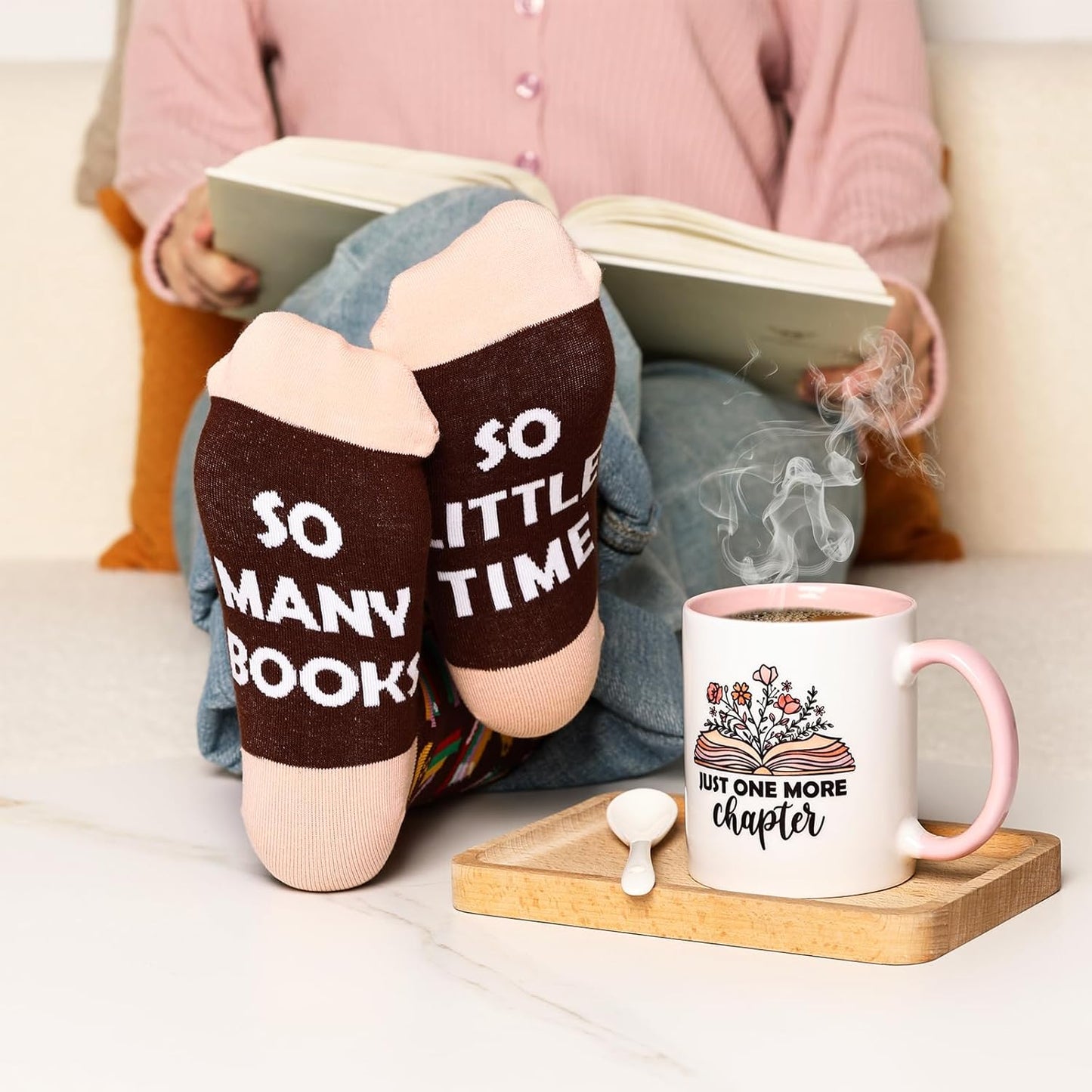 Tuitessine Book Lovers Gifts for Women Teacher Appreciation Gifts Box Inclueds Comfy Socks Mugs Book Mark Book Page Holder Candle Present for Readers