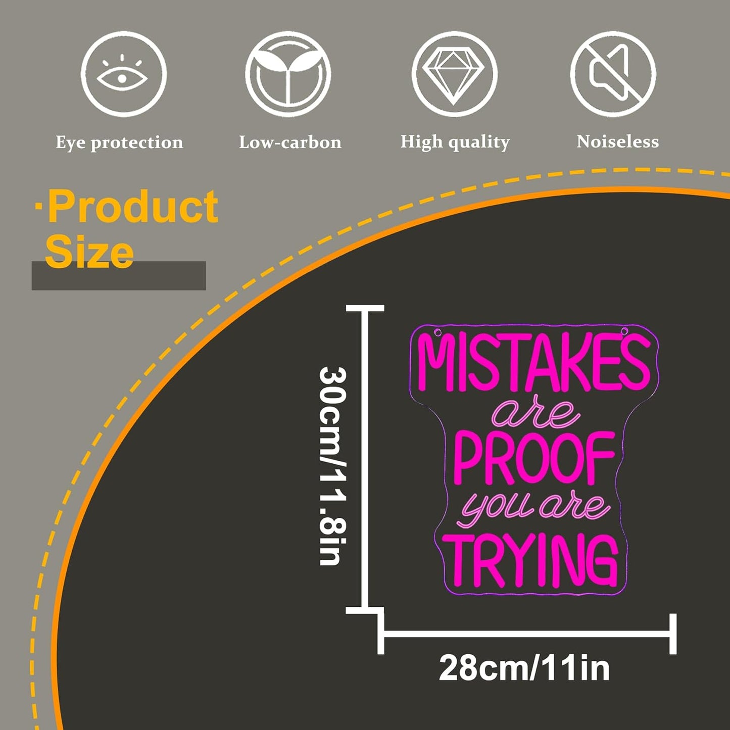 Allball Mistakes Are Proof You Are Trying Neon Sign, Motivational Neon Sign USB Powered LED Dimmable, for Classroom Office Children Room Bedroom Living Room Sign, Graduation Gift(11.8 * 11 In)