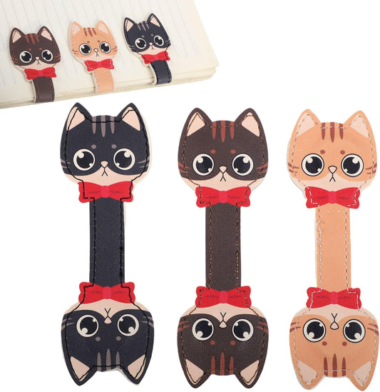 3pcs Magnetic Leather Bookmarks, Cute Cat Magnet Book Mark Kitten Clip for Reading Lovely Gifts for Women Teachers Students Reading Lovers