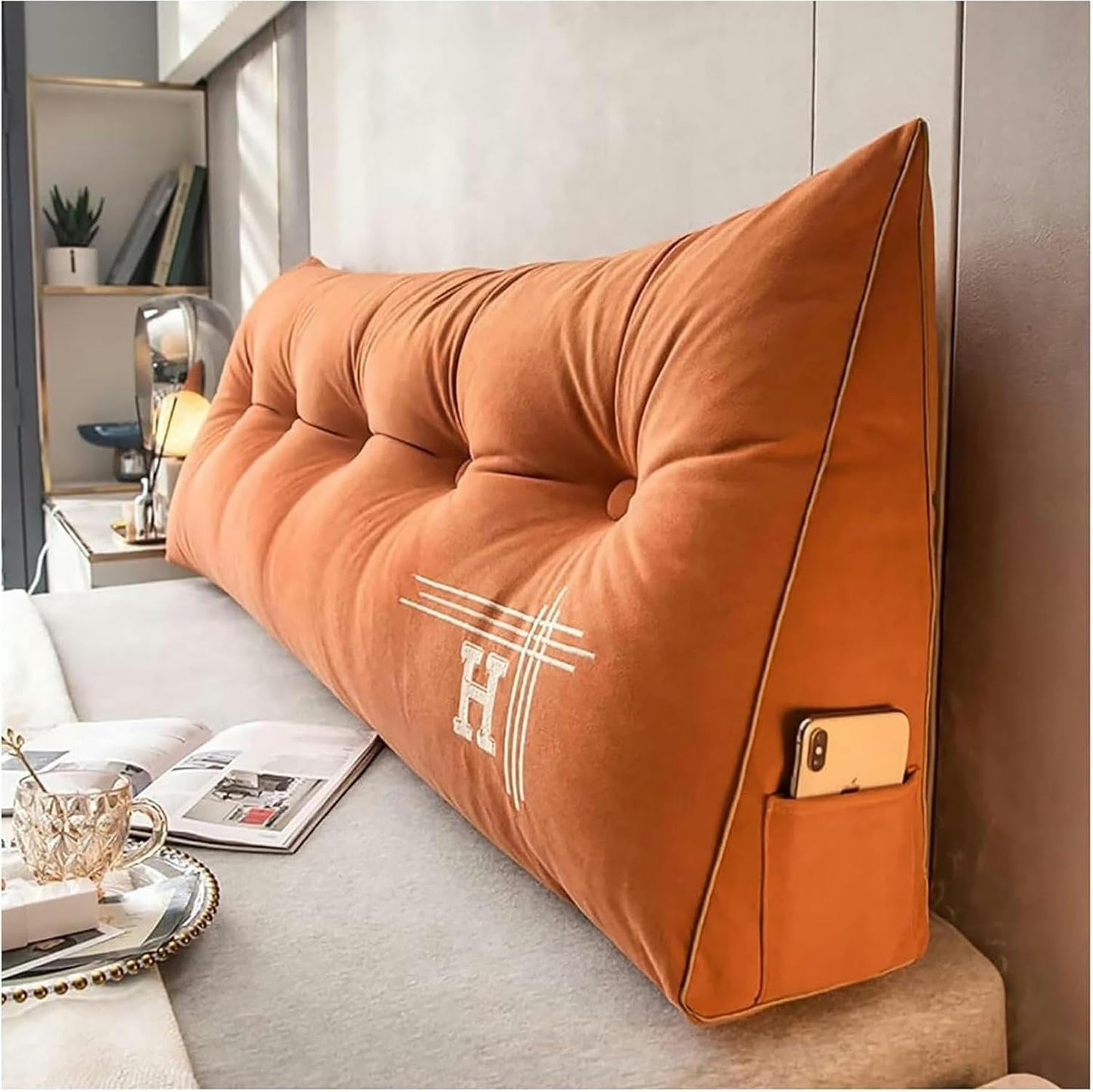 Large Headboard Wedge Pillow Bed Rest Reading Pillow Bolster Triangular Pillow for Sitting in Bed-Backrest Positioning Support Pillow Long Pillow for Daybed