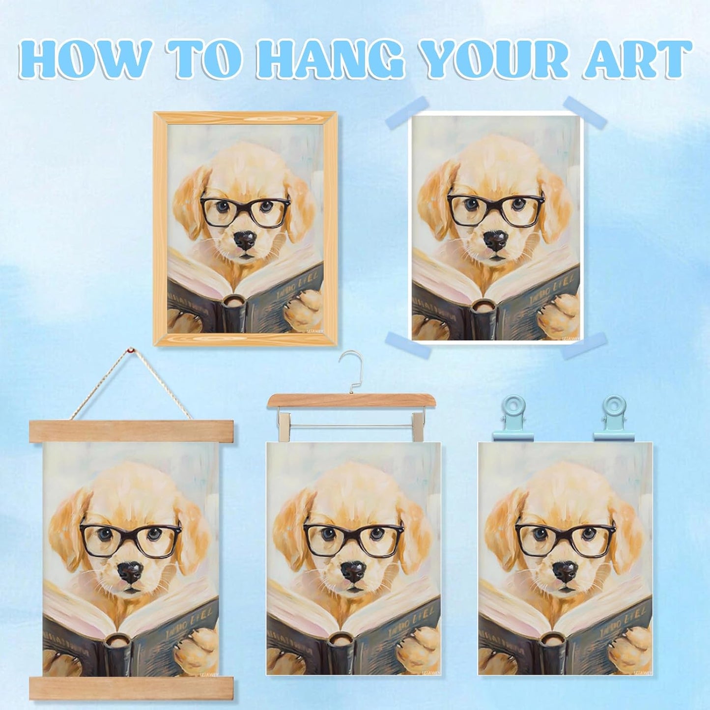 IZTAWEY Cute Dog Reading Book Retro Rustic Poster Canvas Wall Art Retro Artwork Aesthetic Home Decor Picture Print for Living Room Bathroom Bedroom Wall Art Decor No Frame 12x16inch