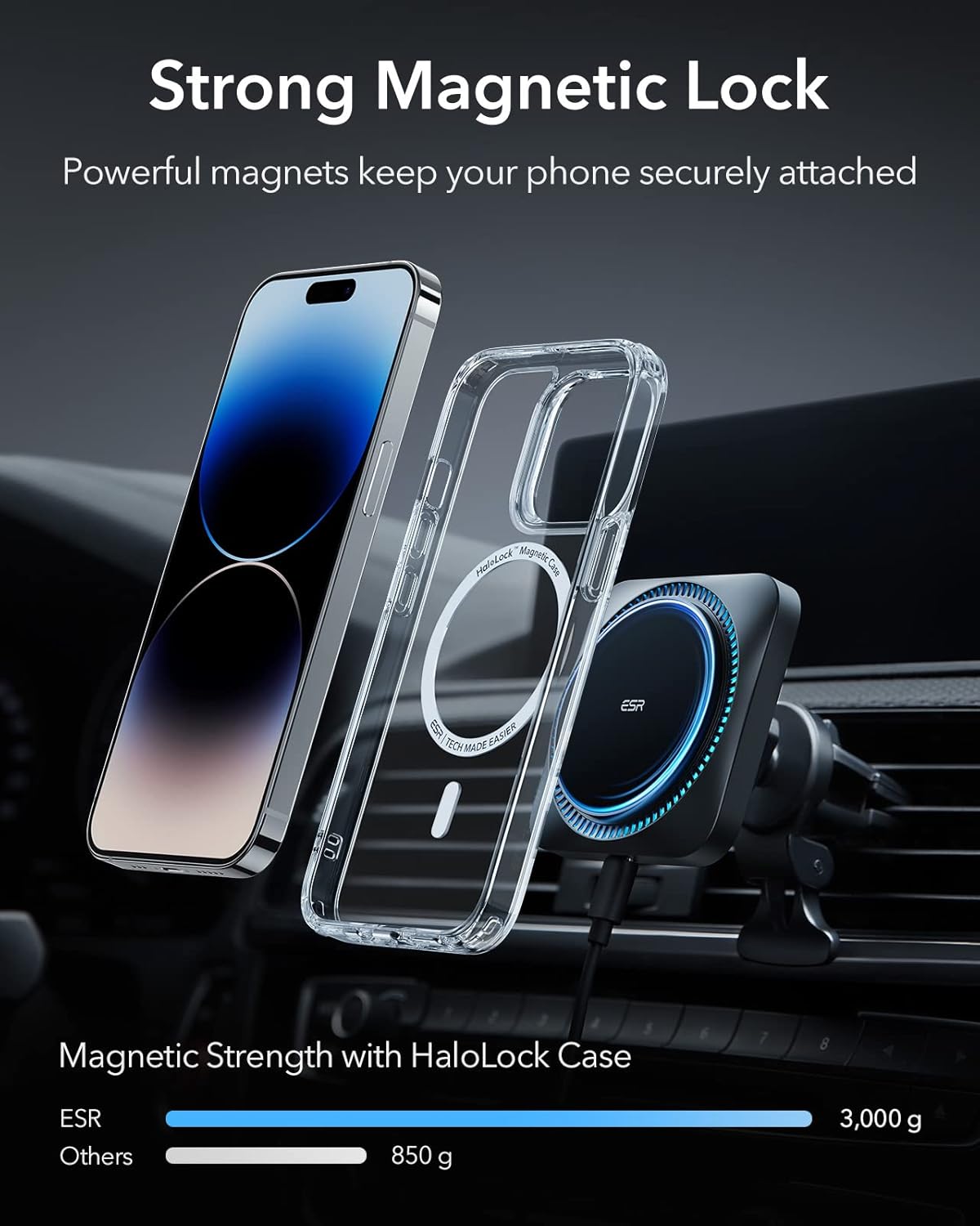 ESR for MagSafe Car Mount Charger with CryoBoost, Magnetic Wireless Car Charger, for MagSafe Car Charging, for iPhone 17e/17/16/15/14/13/12, S26/S25, Fast Phone Cooling Charging Set,36W QC 3.0 Adapter