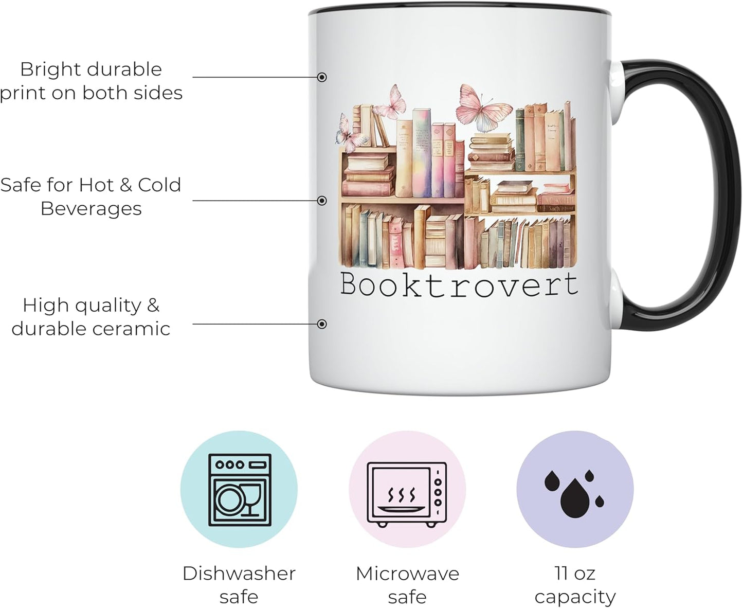 YouNique Designs Booktrovert Mug, Ceramic Book Lovers Coffee Mug 11oz, Book Lovers Gifts for Book Lovers Women, Bookish Gifts, Book Club Gifts, Book Lovers Gift Ideas, Book Reader (Black Handle)
