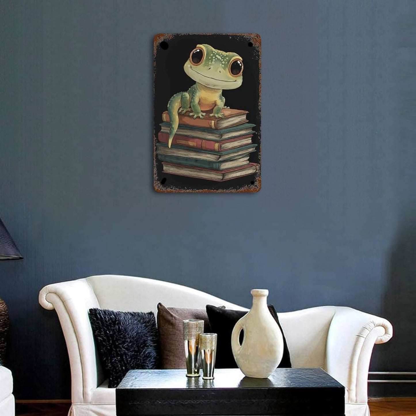 Leopard Gecko Reading Books Personalized Tin Signs Metal Poster Wall Art Retro Bar Pub Garage Home Decor
