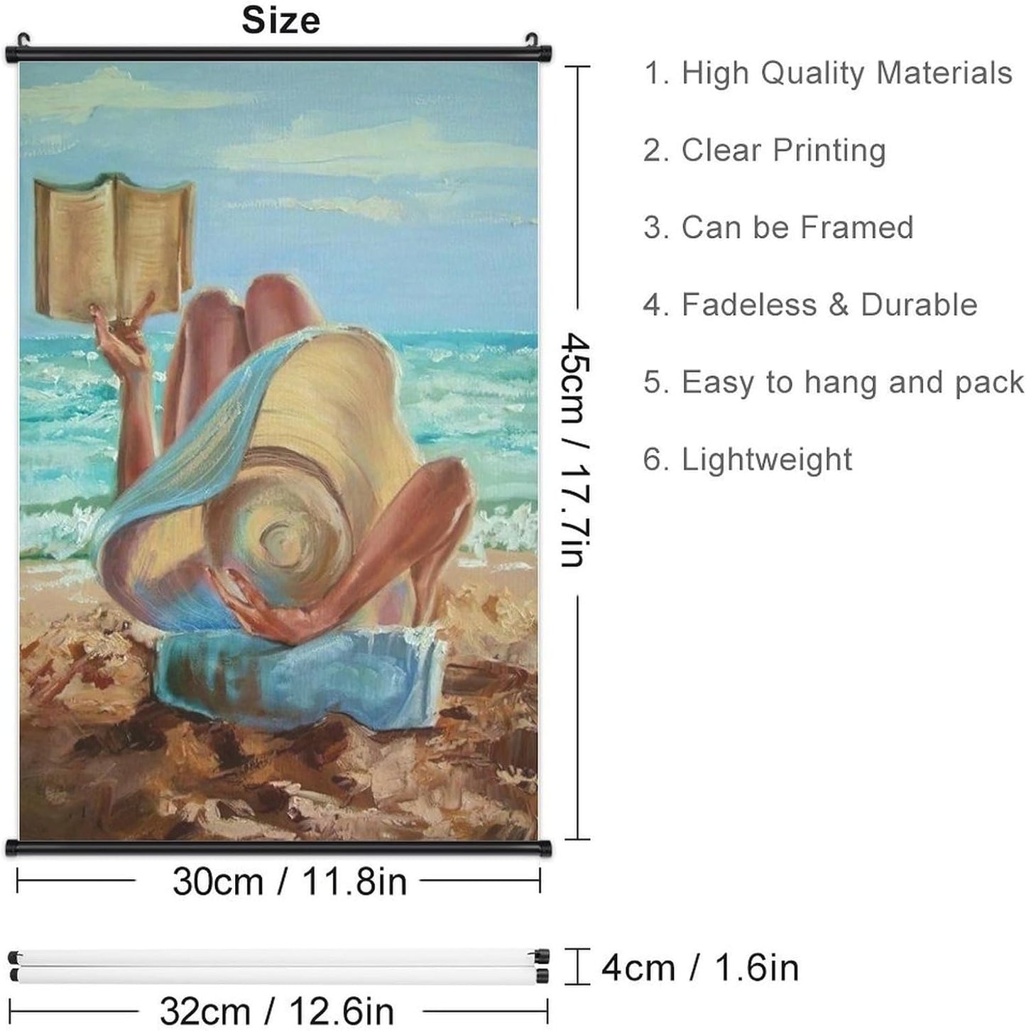 Rucatto Artistic Drawing Poster of A Woman Reading A Book on The Beach Wall Art Paintings Canvas Wall Decor Home Decor Living Room Decor Aesthetic 12x18inch(30x45cm) Style