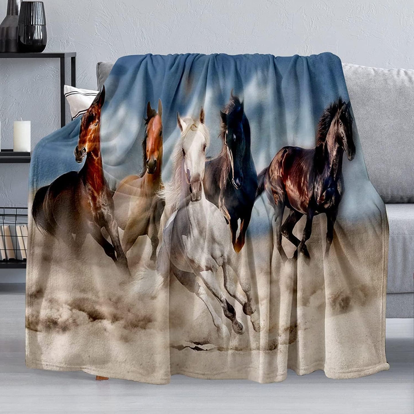 Horse Blanket, Soft Warm Fuzzy Fleece Plush Blanket 50''x40'', Smooth Cozy Flannel Throw Blanket for Bed/Couch/Office/Camping