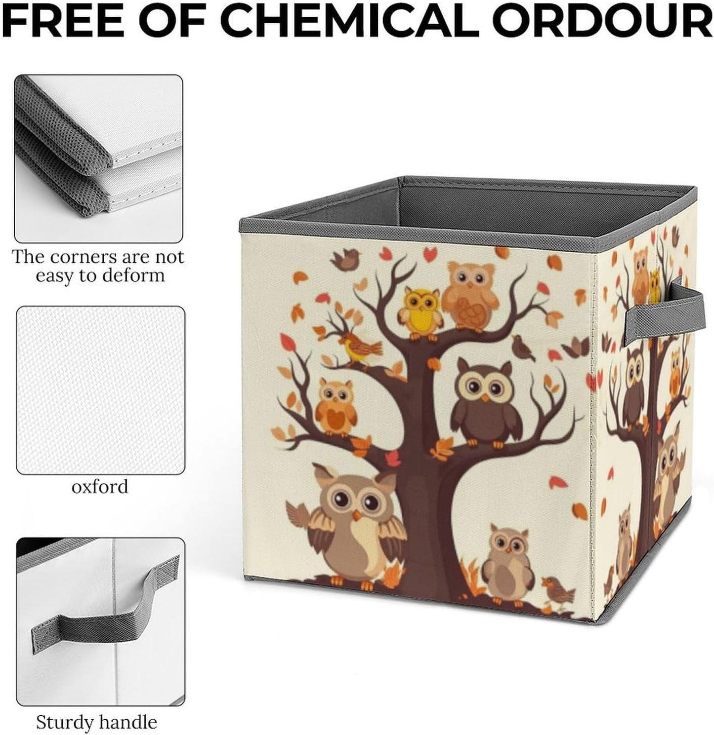 Cartoon Family Owls On The Brown Tree Storage Bins with Handles Fashion Large Storage Cubes Sturdy Foldable Storage Boxes Space-Saving Storage Baskets for Home Office Clothes Closet Organizers