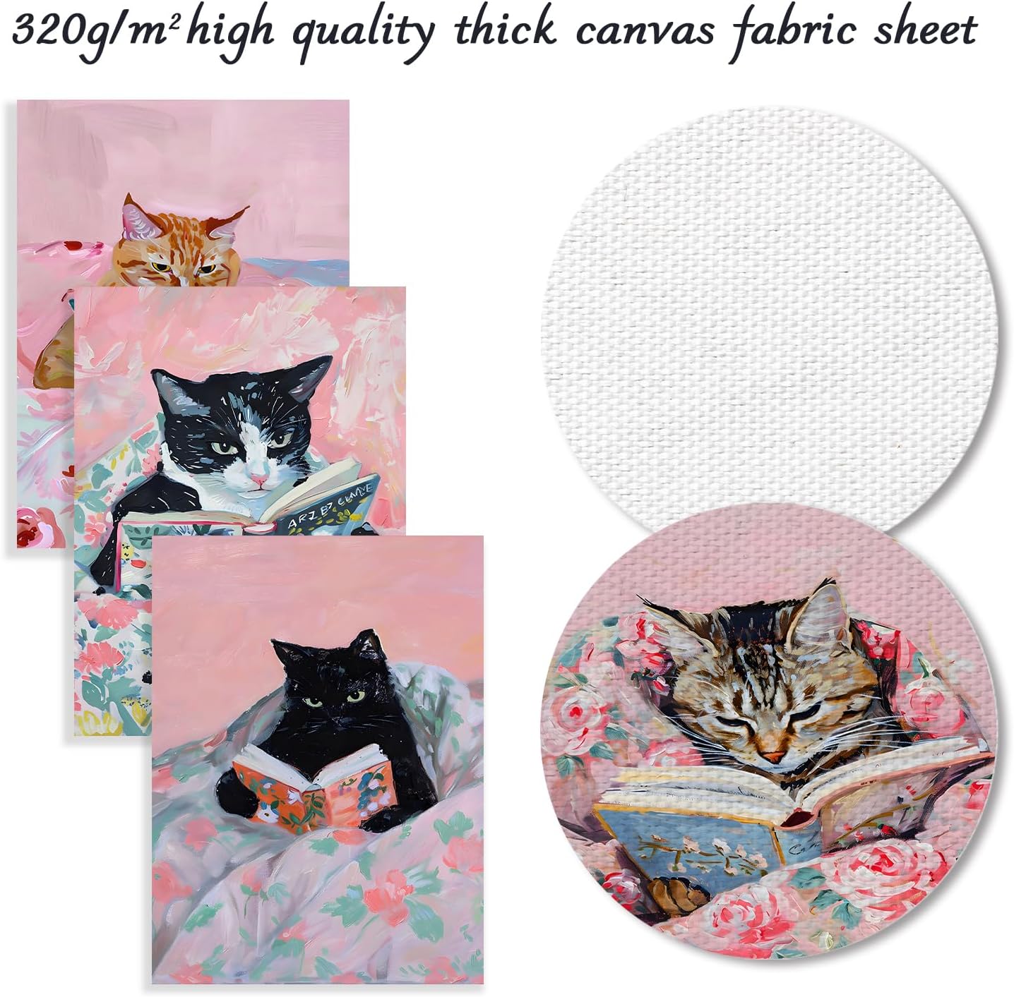 Dazzlewall 4Pcs Funny Cat Reading Book Wall Art Posters, Vintage Cat Aesthetic Art Prints for Nursery Girls Bedroom Study Room Decor 8x10 in Unframed