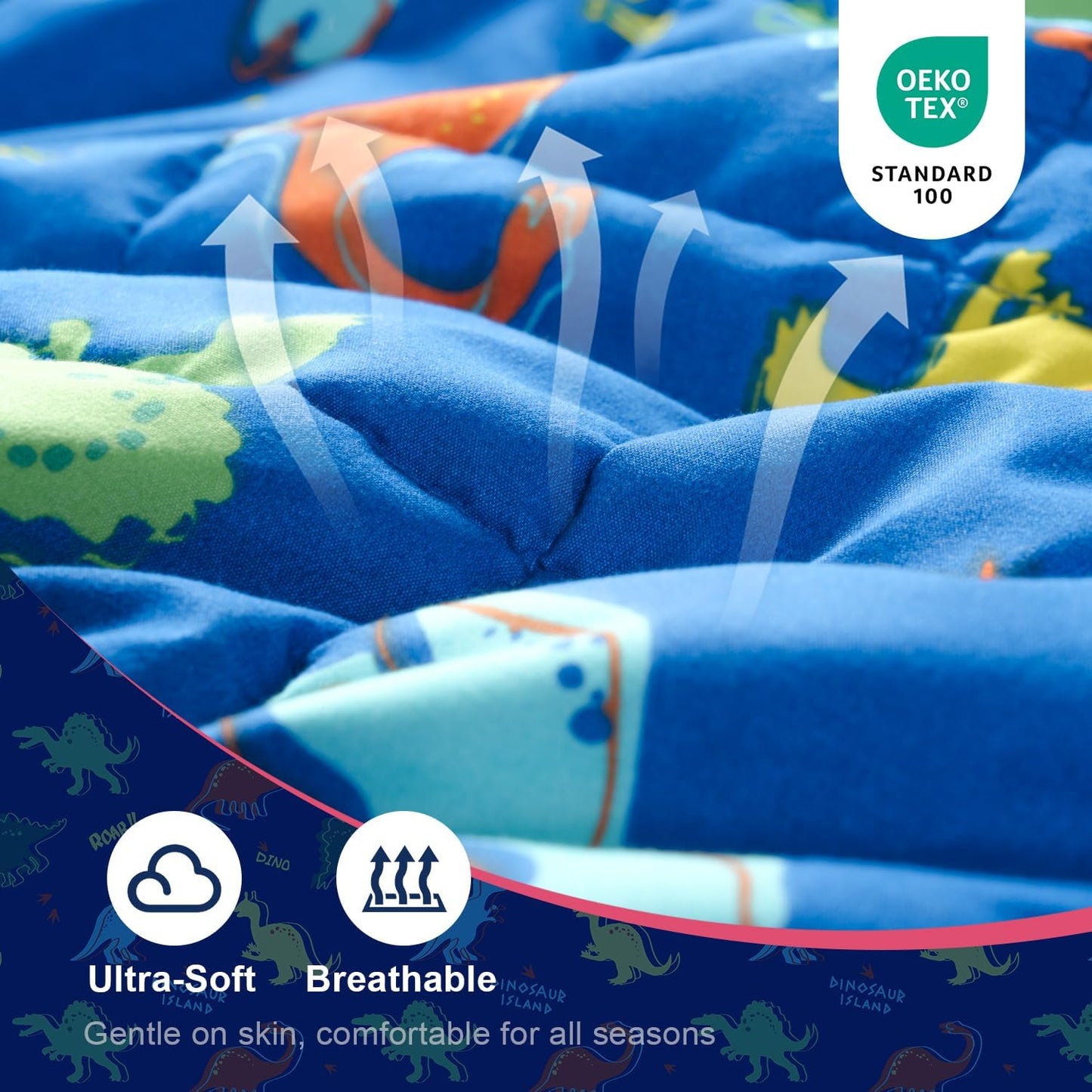 Kivik Weighted Blanket 7 lbs, 41" x 60" Blue Dinosaur Weighted Blankets for Small Single/Twin Size Bed, All-Season Breathable Soft Cozy Cute Heavy Throw Blanket for Calming & Sleep, Washable