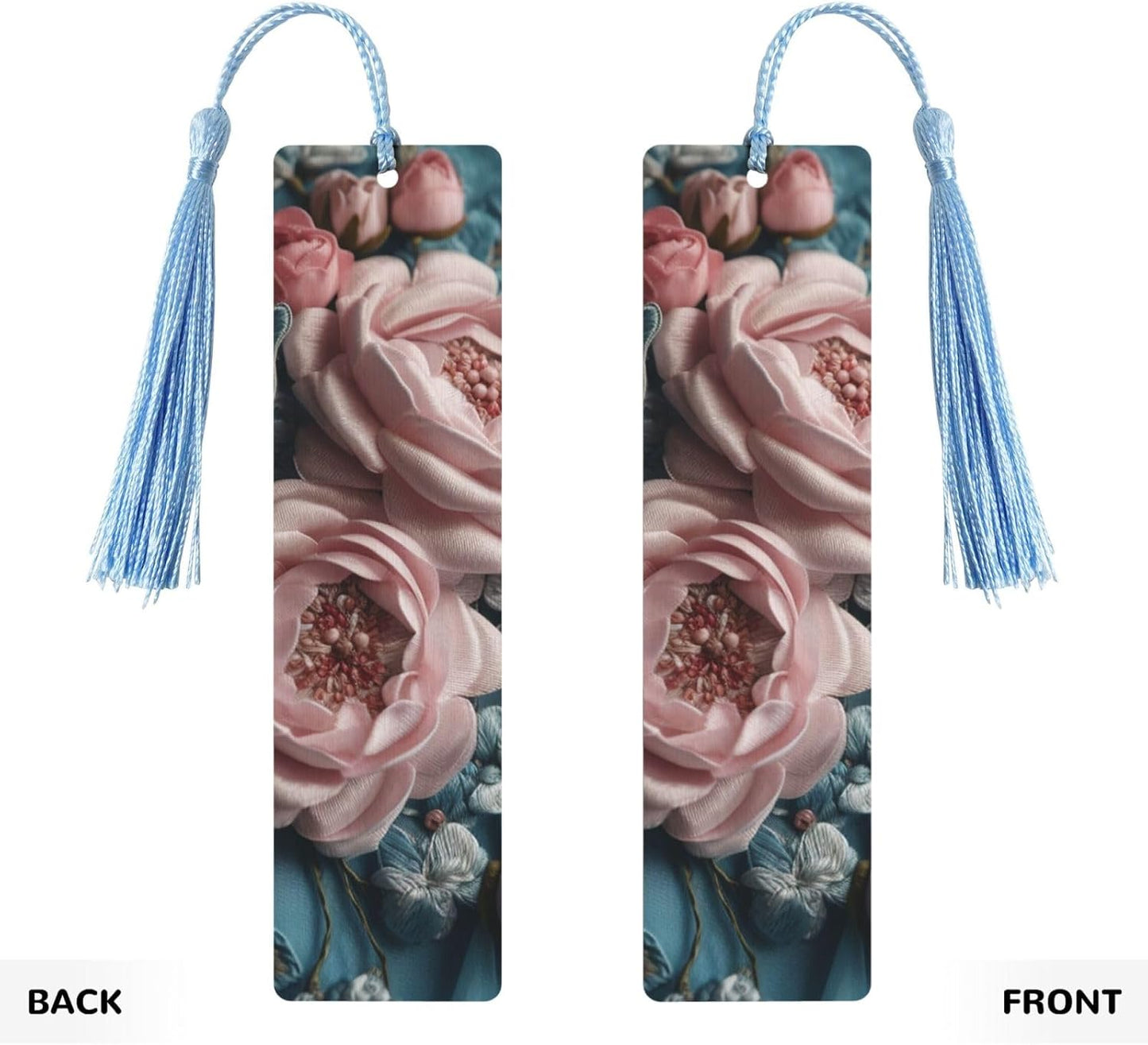Luxurious Fabrics Bookmarks Gifts for Women Men, Wooden Bookmarks for Book Lovers, Vintage Book Marks Ornaments with Tassel, Unique Personalized Reading Page Markers Sky Blue