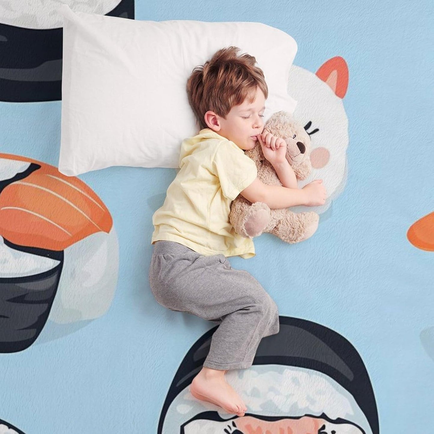 Cute Sushis Throw Blanket for Couch Bed Plush Cozy Fuzzy Flannel Blanket for All Season 60"x80"
