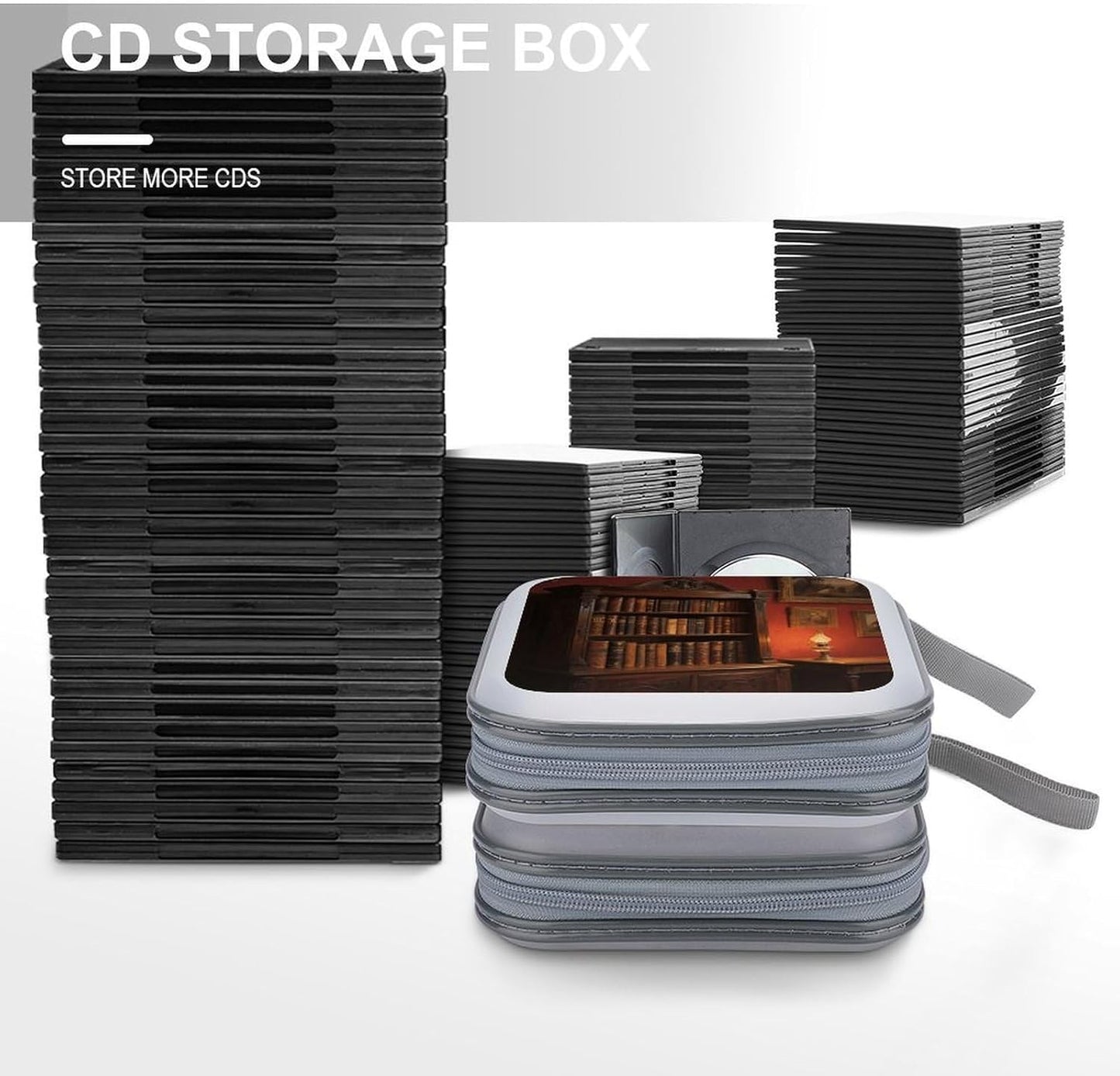 Bookshelf DVD Case With Zipper Portable CD Case Hardshell DVD VCD Binder Storage Box EVA Protective Blu-ray Wallet 40 Capacity CD Wallet Movie Music Media Disc Wallets