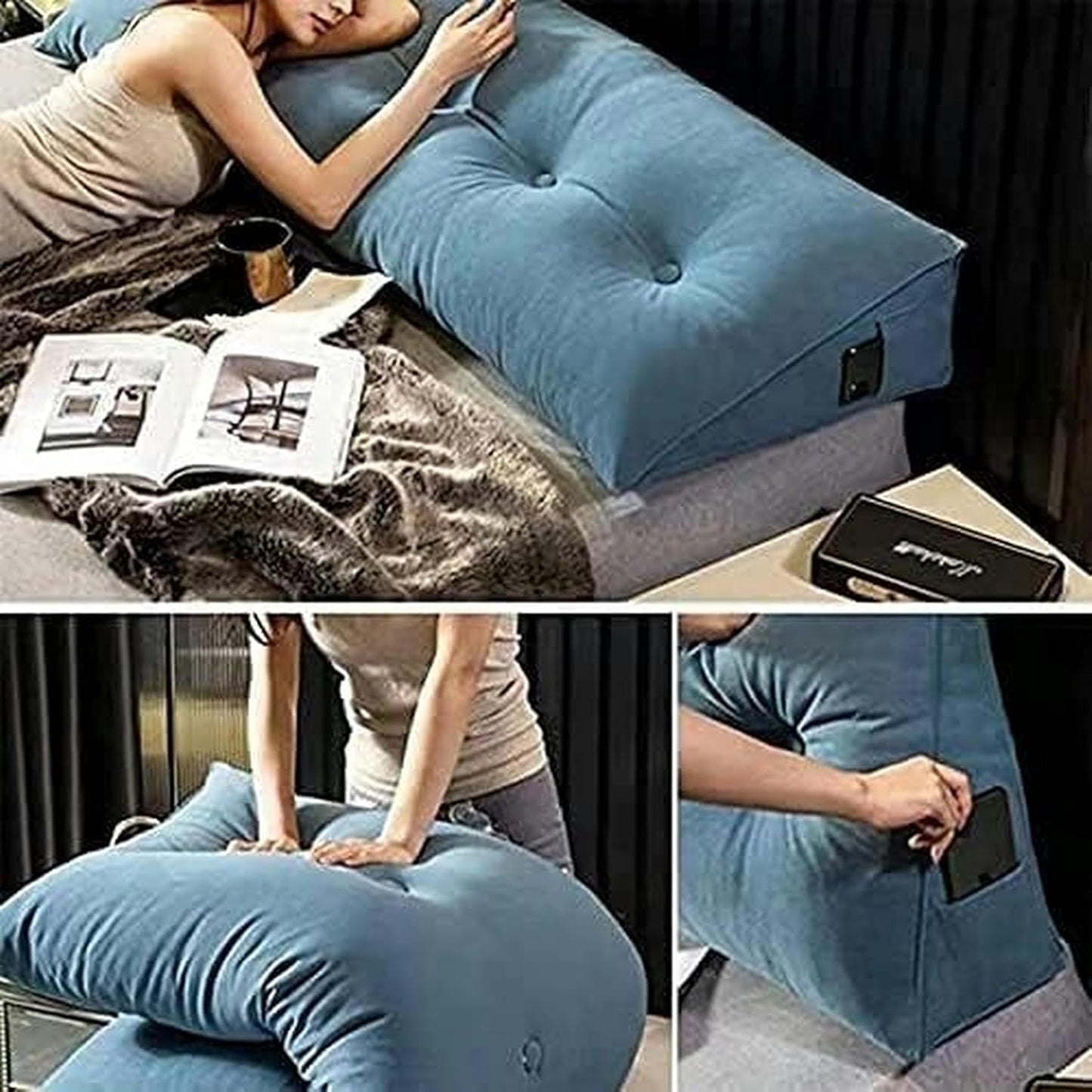 Headboard Bolster Support Pillow, Removable Washable Waist Pad Large Sofa Cushion Bedside Pillow Soft Triangle Reading Cushion Bed Rest Pillows(C,180x20x50cm)
