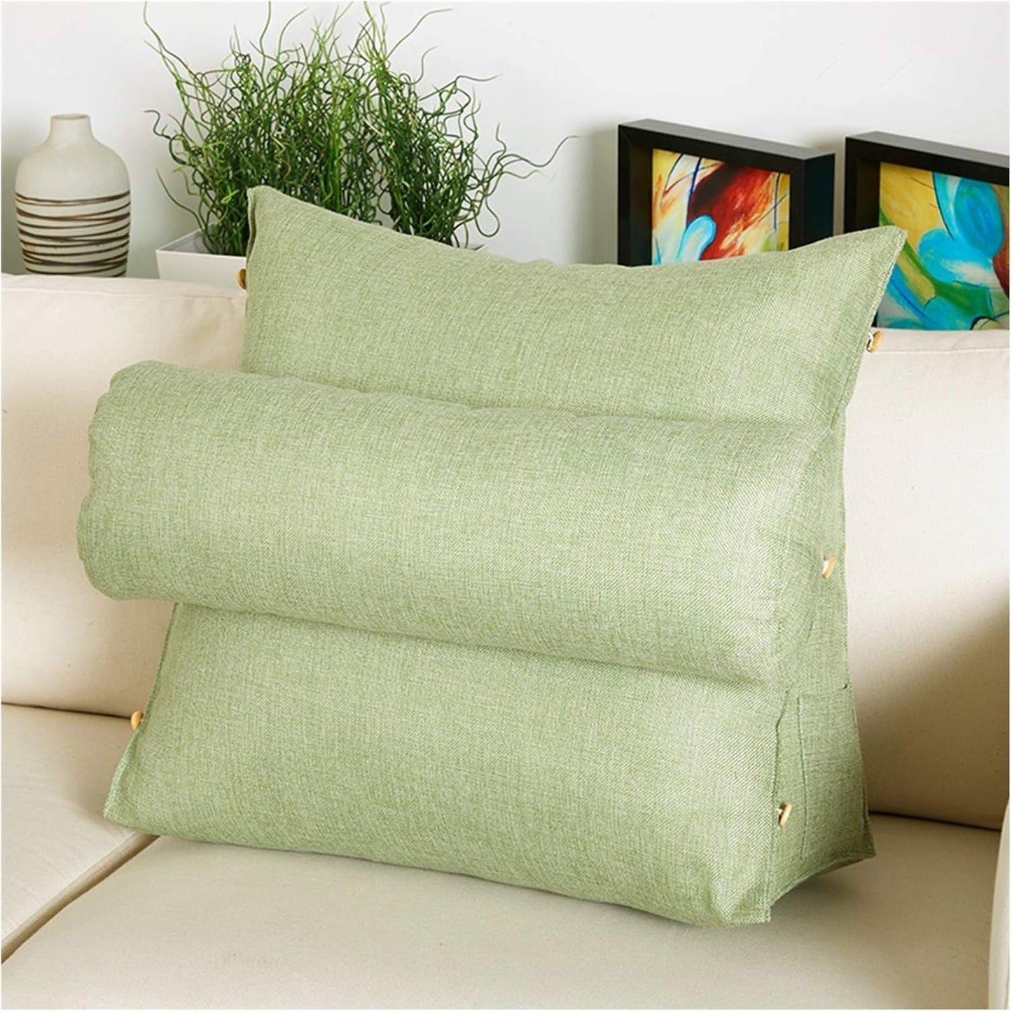 Reading Pillow Triangle Comfortable Breathable Lumbar Support Cushion for Home Office Classroom Zipper Design 4 Colour 2 Size Optional (Colour: Green Size : 60 x 20 x 50 cm (2 Pieces)) (Green 60 x 20