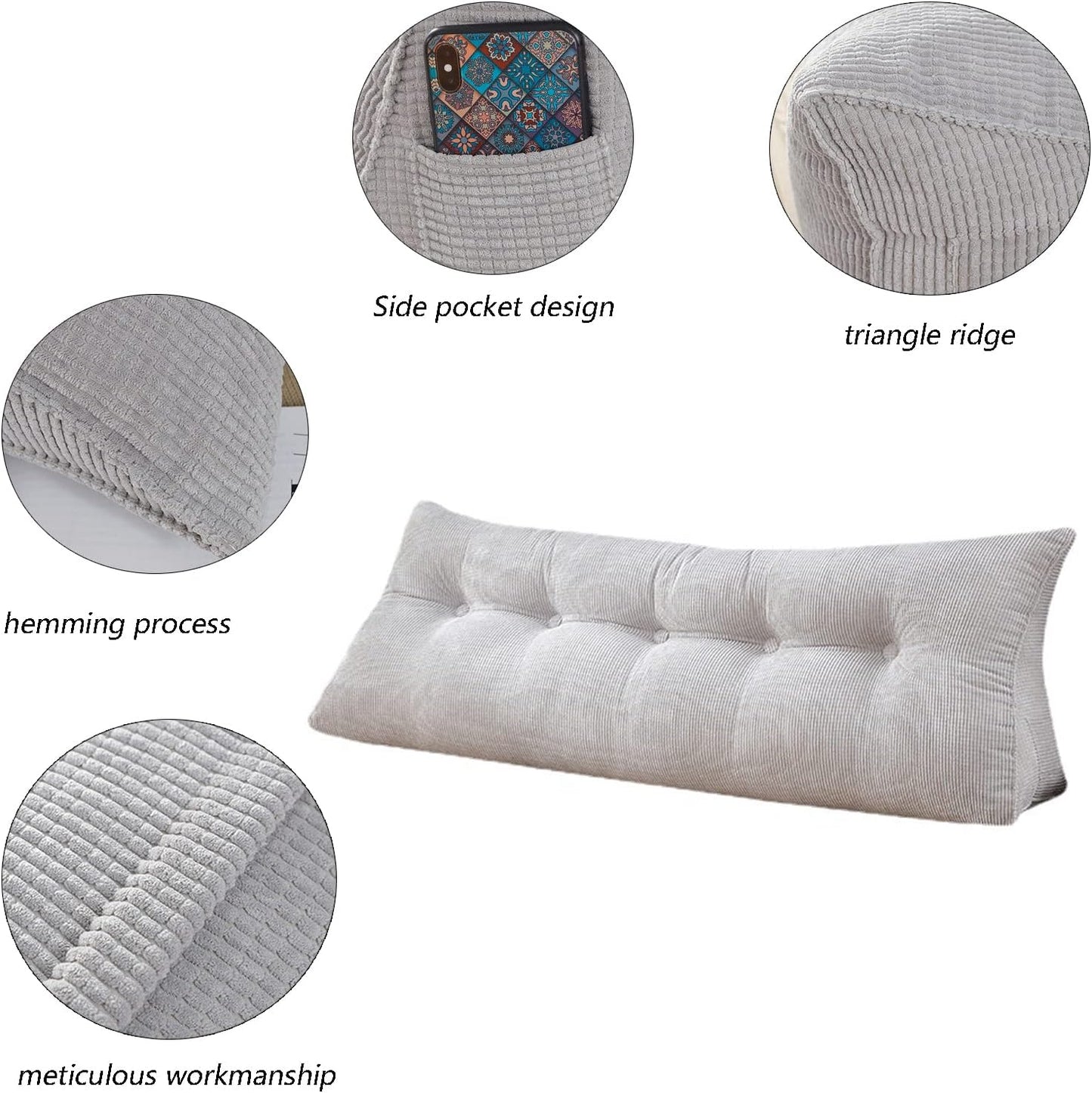 Headboard Bolster Pillow for Bed Rest & Back Support, 47.25IN Positioning Pillow for Sitting Comfort, Ideal for Reading & Relaxing in Bed (D 31.4IN/80CM)