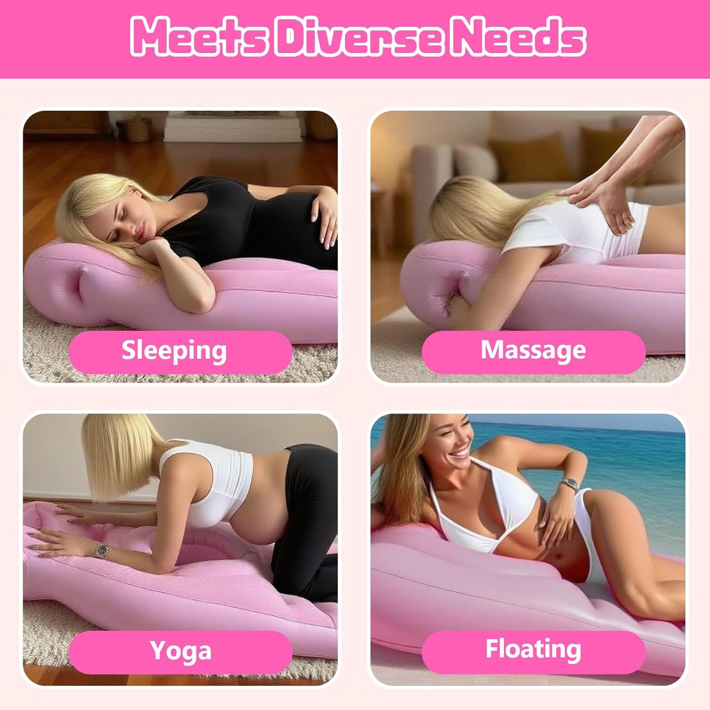 Portable Inflatable Pregnancy Pillow, Full Body Support Pregnancy Mattress with Electric Pump, Pregnant Blow Up Pillow with Hole for Stomach Sleeping, Back Pain & SPD Relief (Khaki)