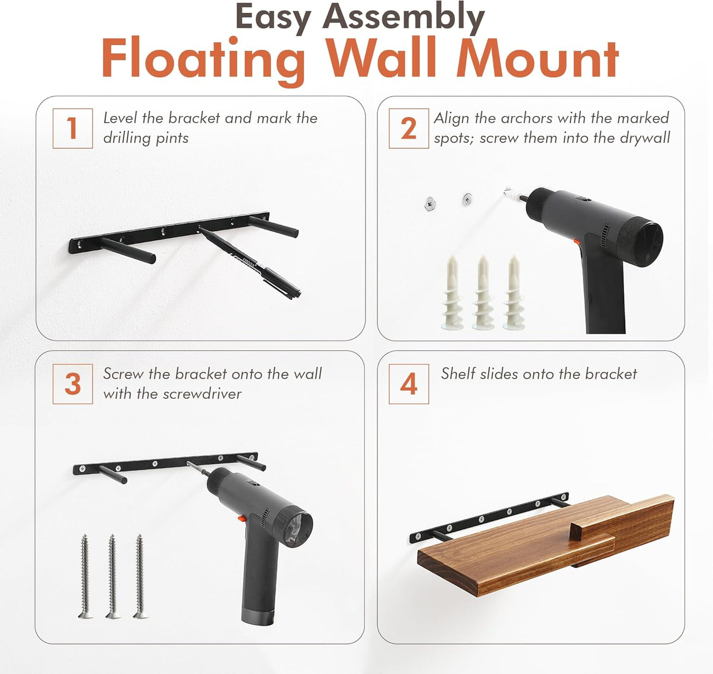 Wood Floating Shelf Set of 2, 4.5D x 15W Inch Modern Reversible Wall Shelves, Minimalism Wall Mount Hardwood Shelves, Wall Decor for Bedroom Living Room Kitchen (Walnut)